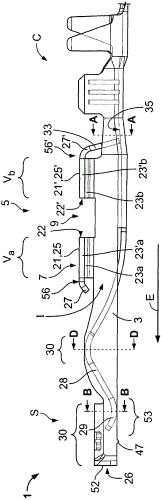Contact element for a plug type connector and arrangement comprising a contact element