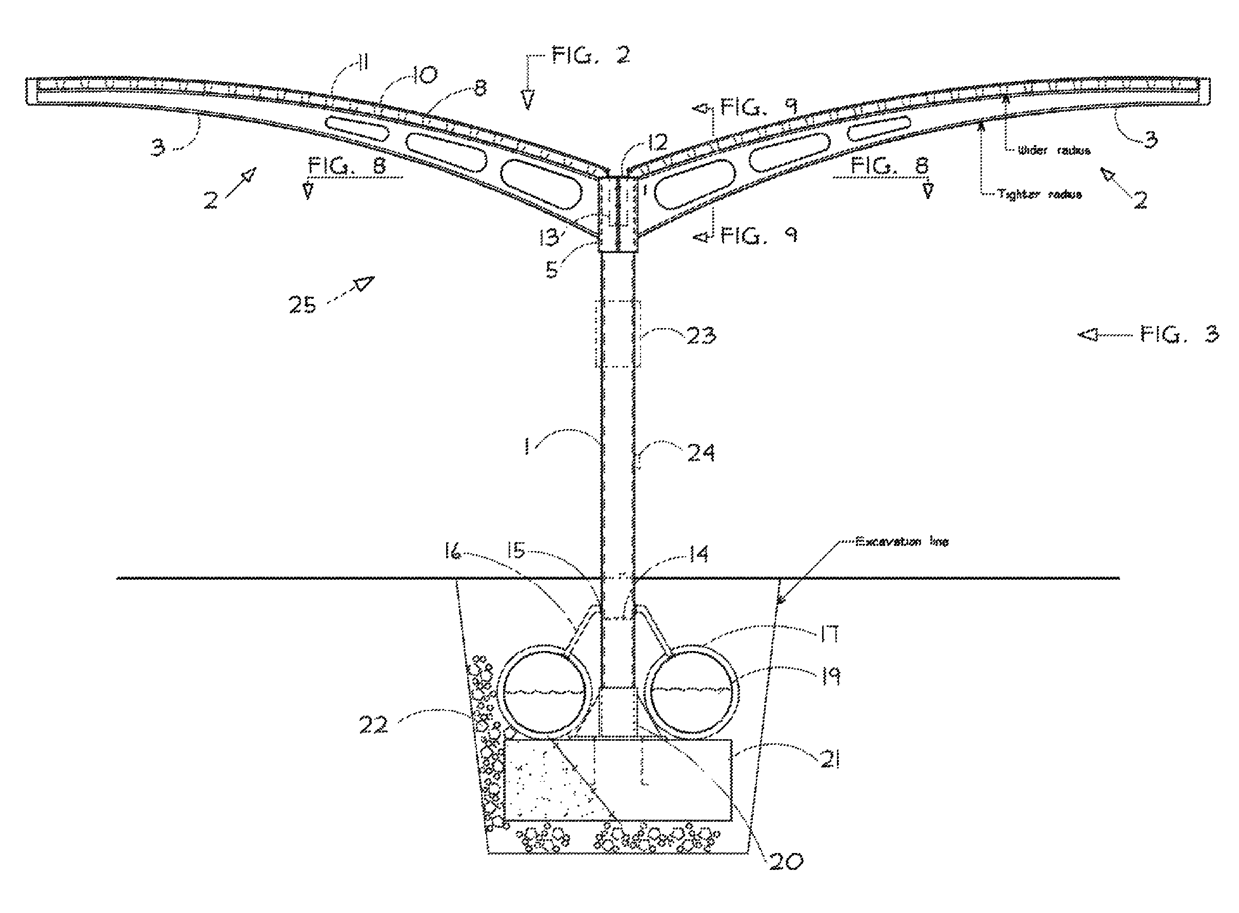 Arcuate-winged solar canopy assembly