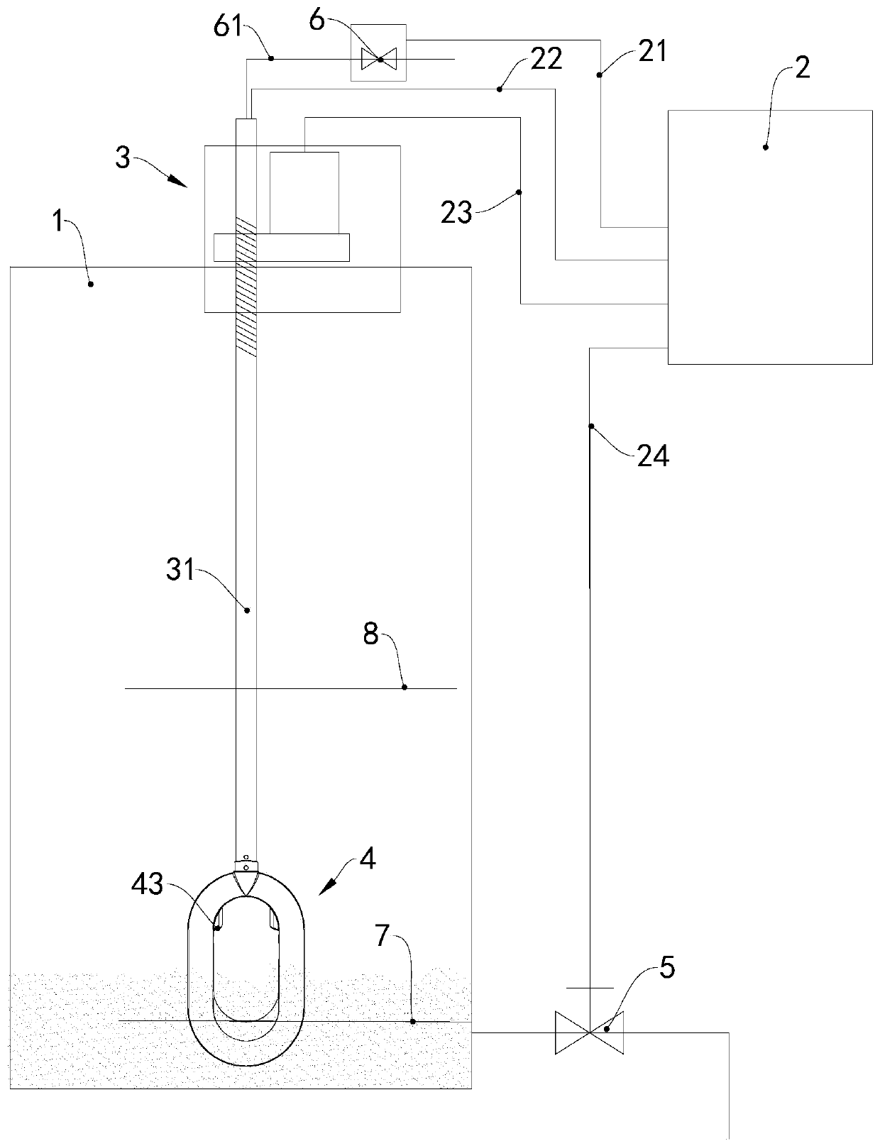 Material level control system, control method and water treatment tank