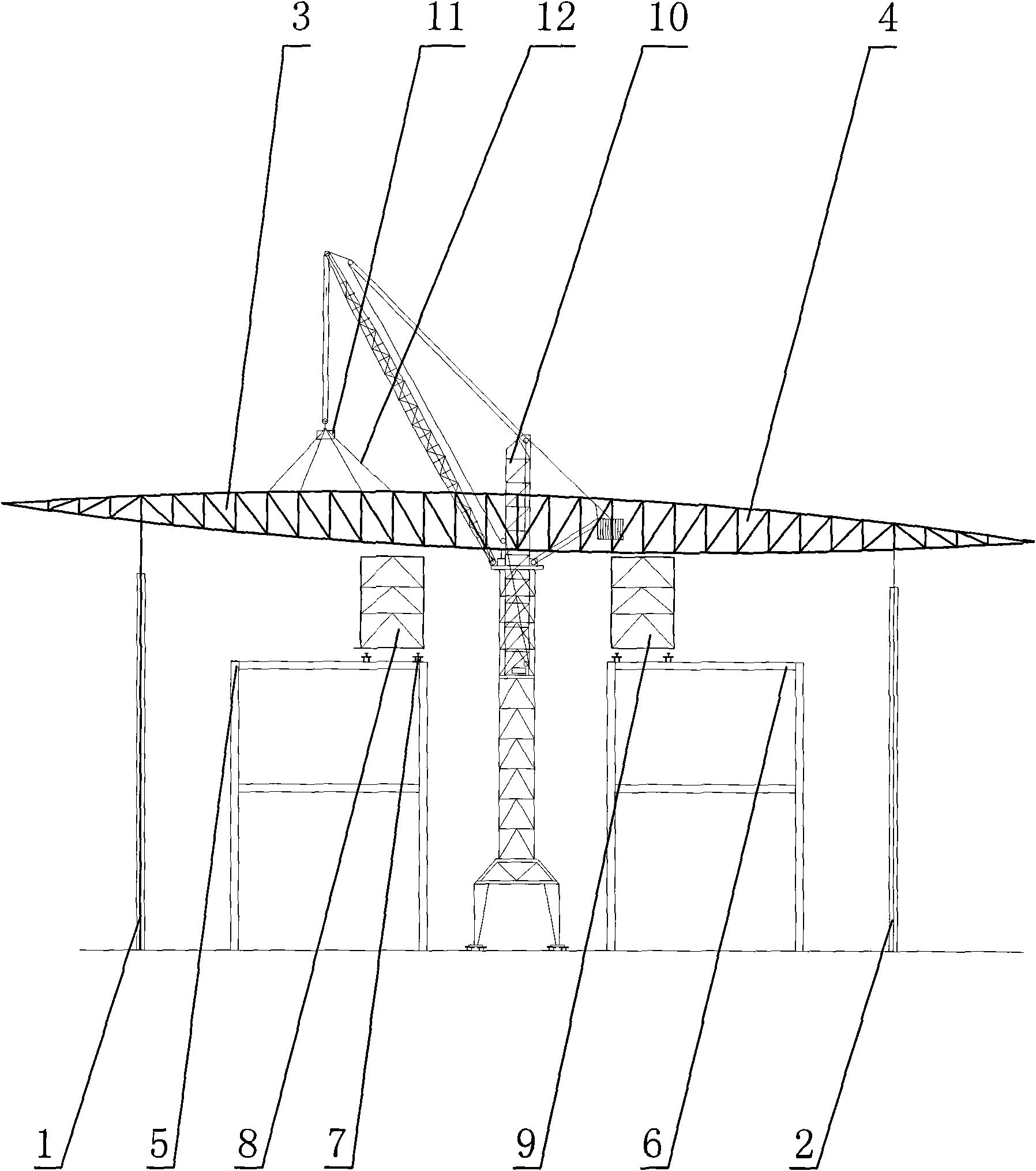 High-altitude long-span roofing pipe truss installation method