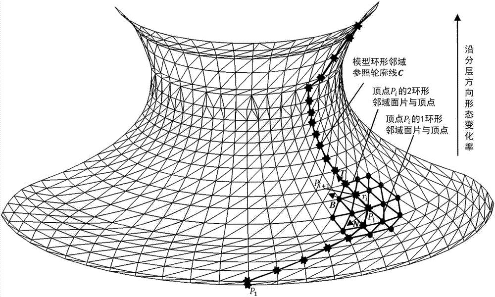 Annular neighborhood reference contour line-based grid model adaptive layering method