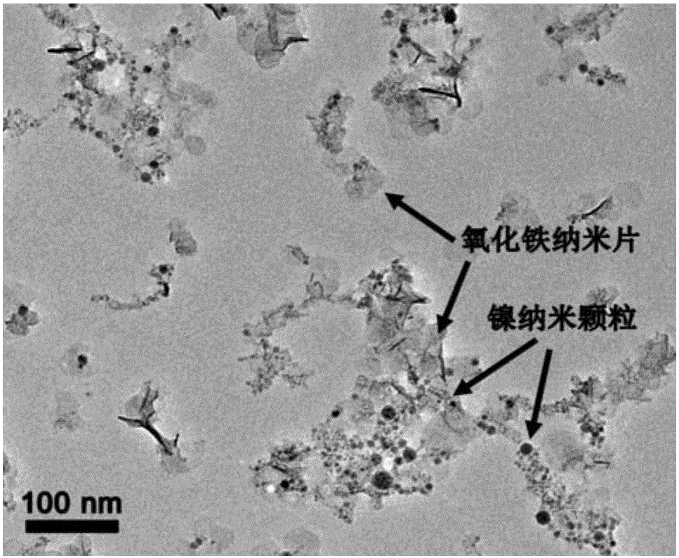 Nickel nanoparticle-loading iron oxide nanosheet and preparation method thereof