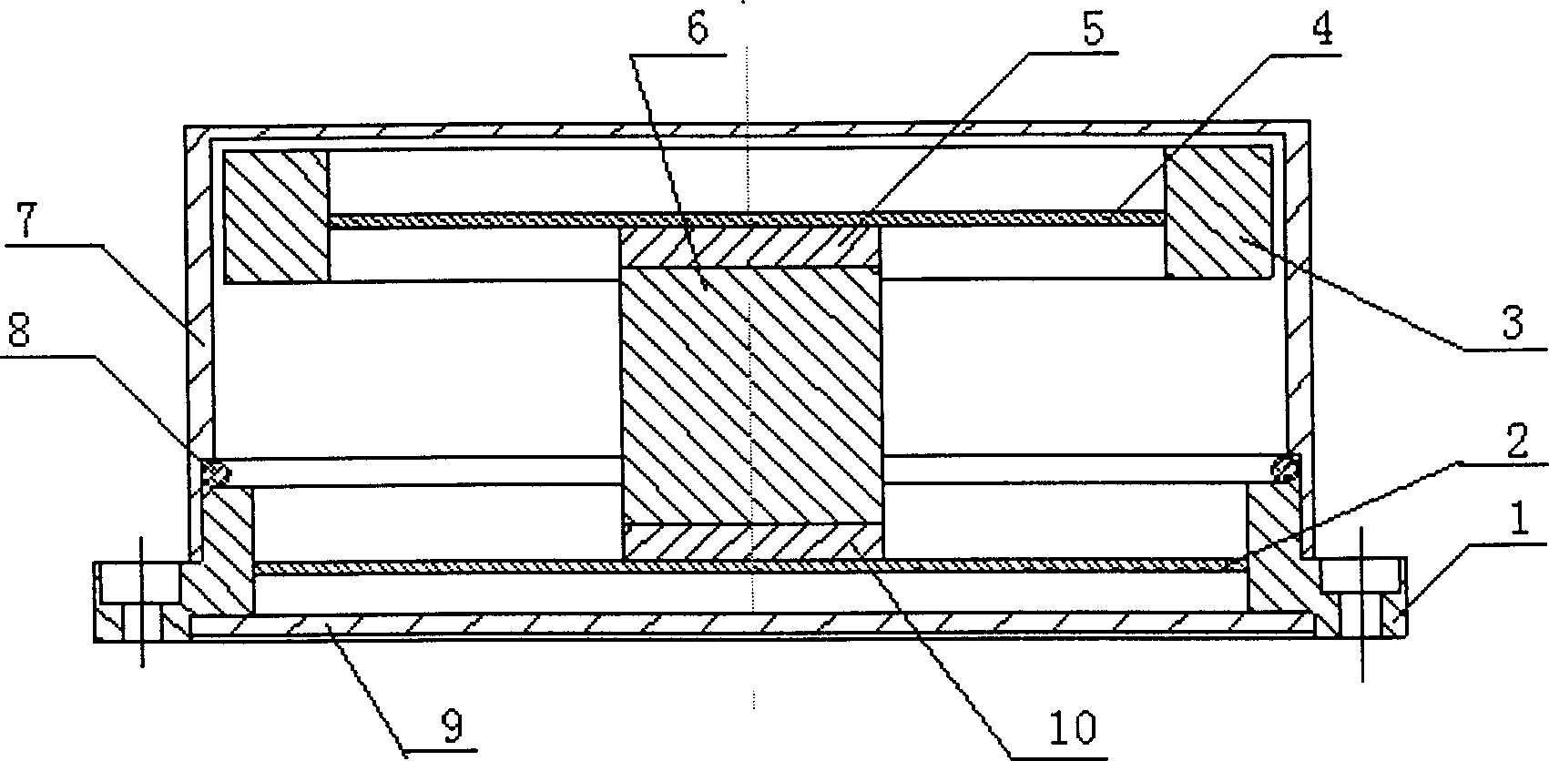 Six-axle acceleration sensor with dual E-shaped circular membranes and cross beam structure