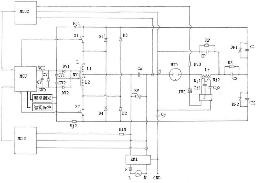 Numerical control method of pure-solid new HID lamp's electronic ballast and circuit