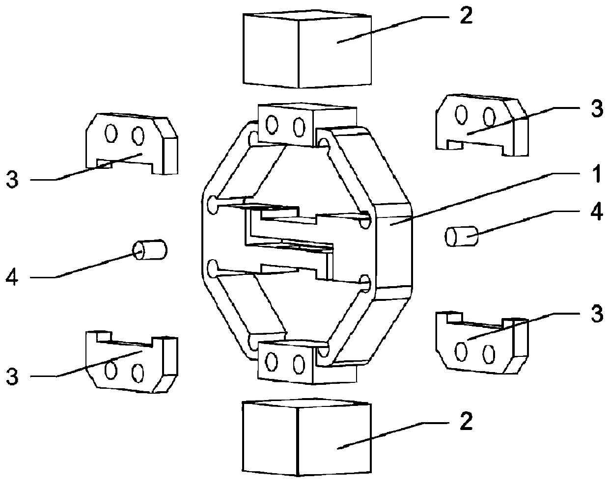 Positive and negative bidirectional micro-displacement amplification flexible mechanism and method based on shear type piezoelectric ceramic