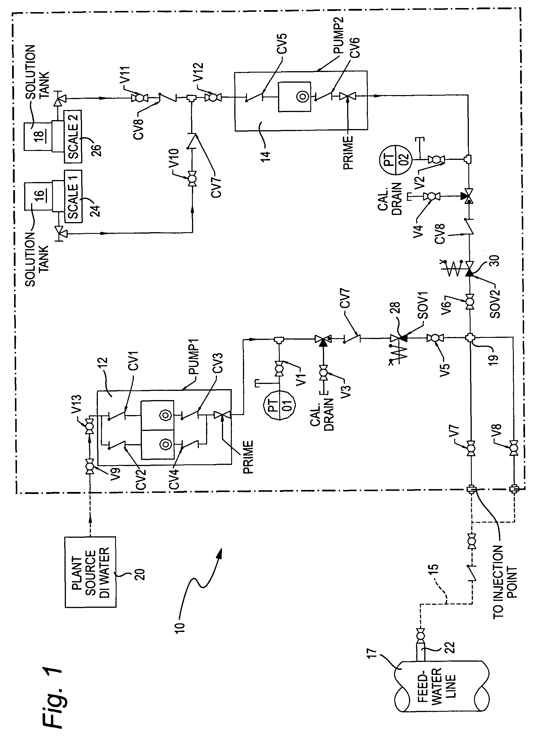 Chemical injection system and chemical delivery process/method of injecting into an operating power reactor