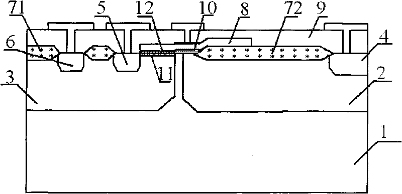 A high voltage N-type MOS transistor and the corresponding manufacturing method