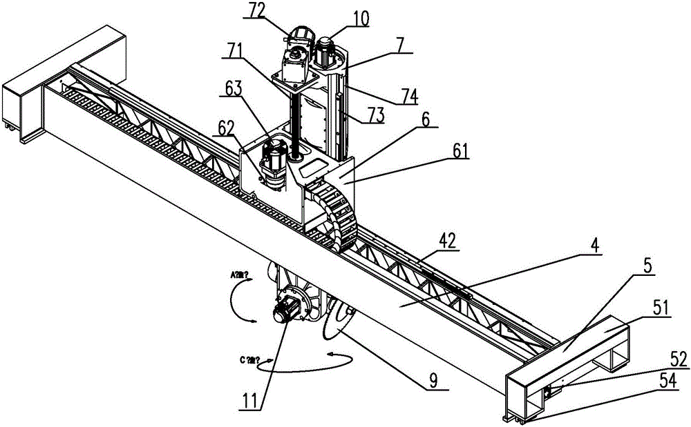 Numerical control five-shaft motion bridge type stone cutter