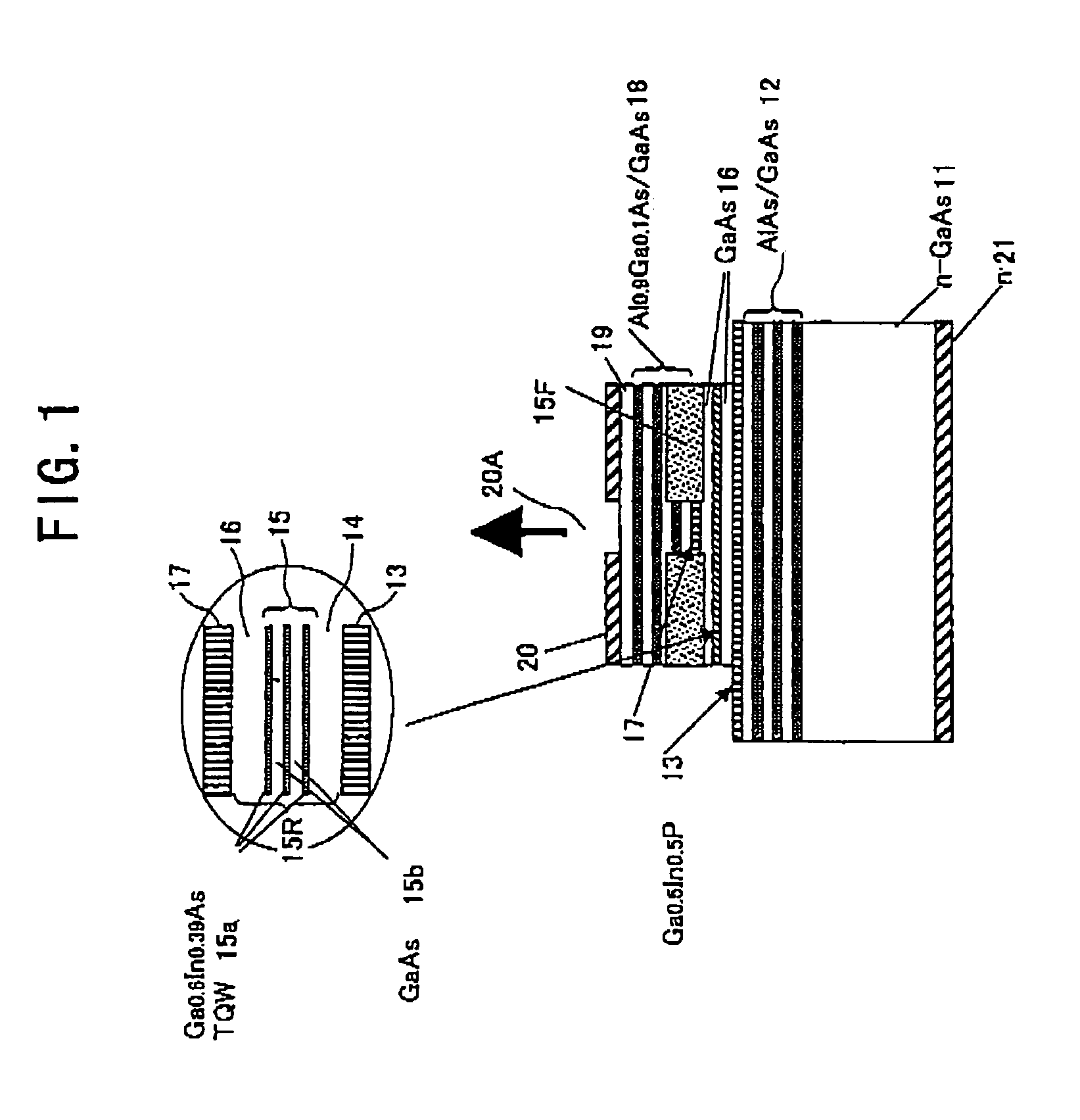 Surface-emission laser diode operable in the wavelength band of 1.1-1.7mum and optical telecommunication system using such a laser diode