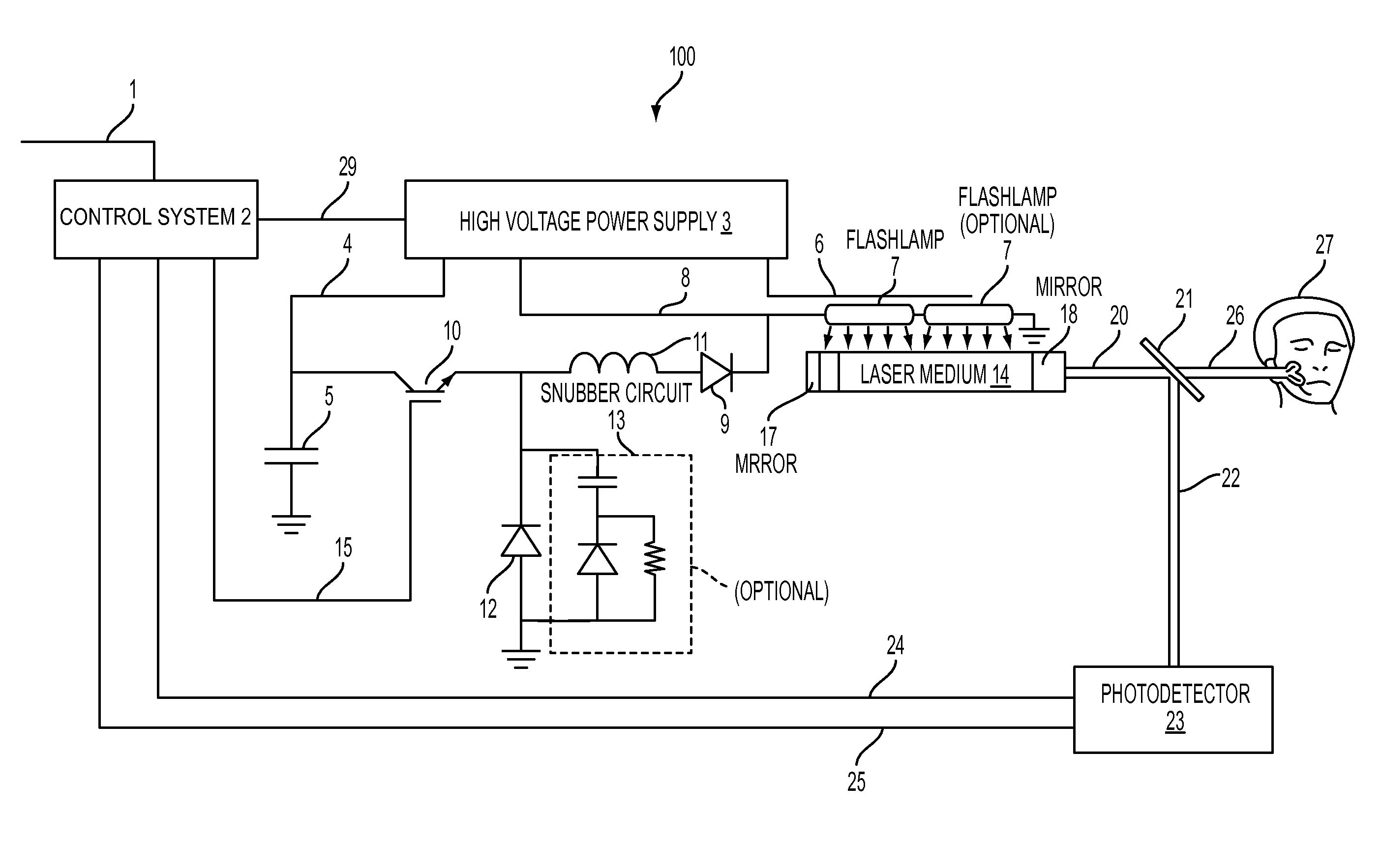 Voltage bucking circuit for driving flashlamp-pumped lasers for treating skin