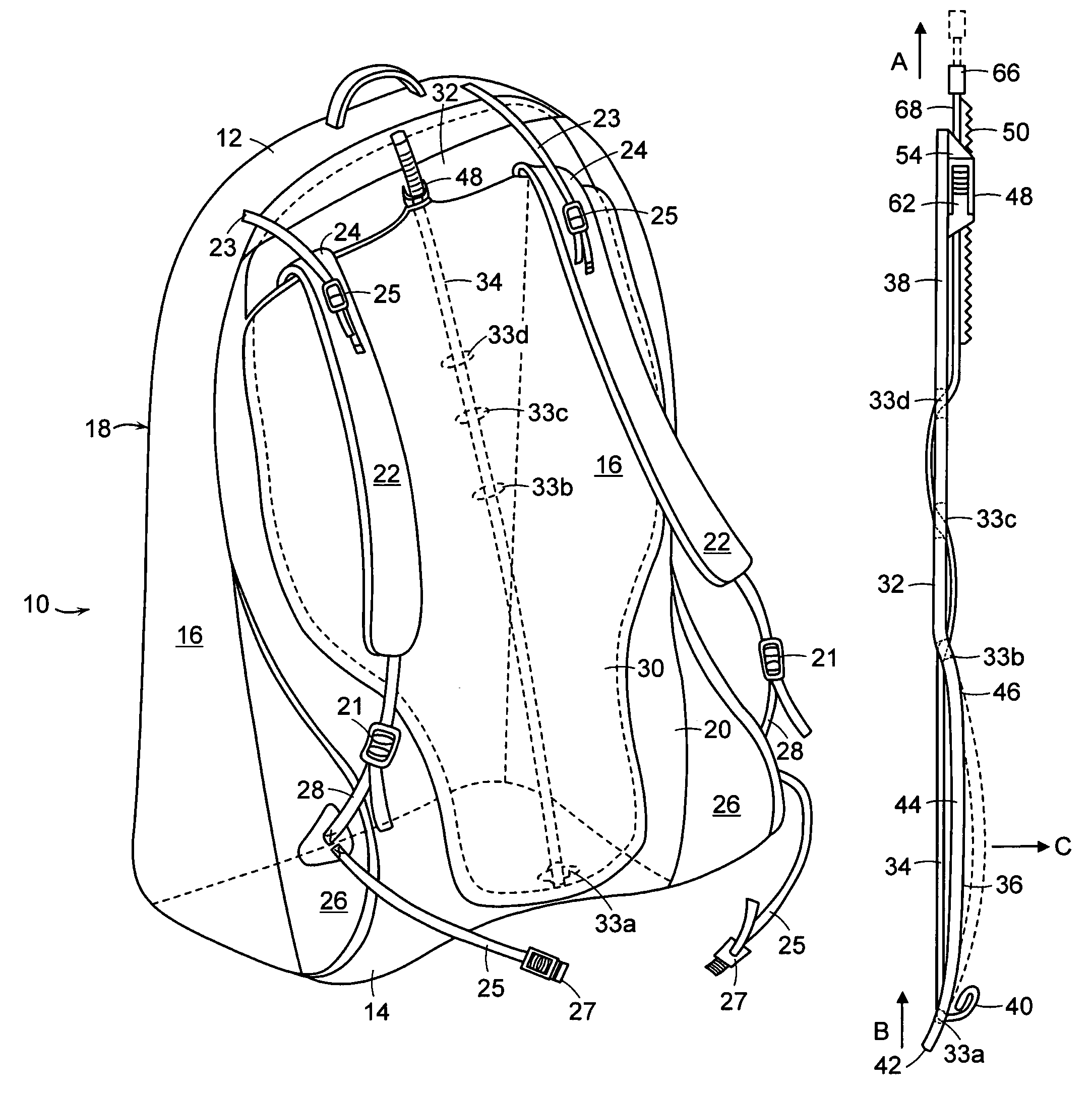 Backpack with lumbar support plate