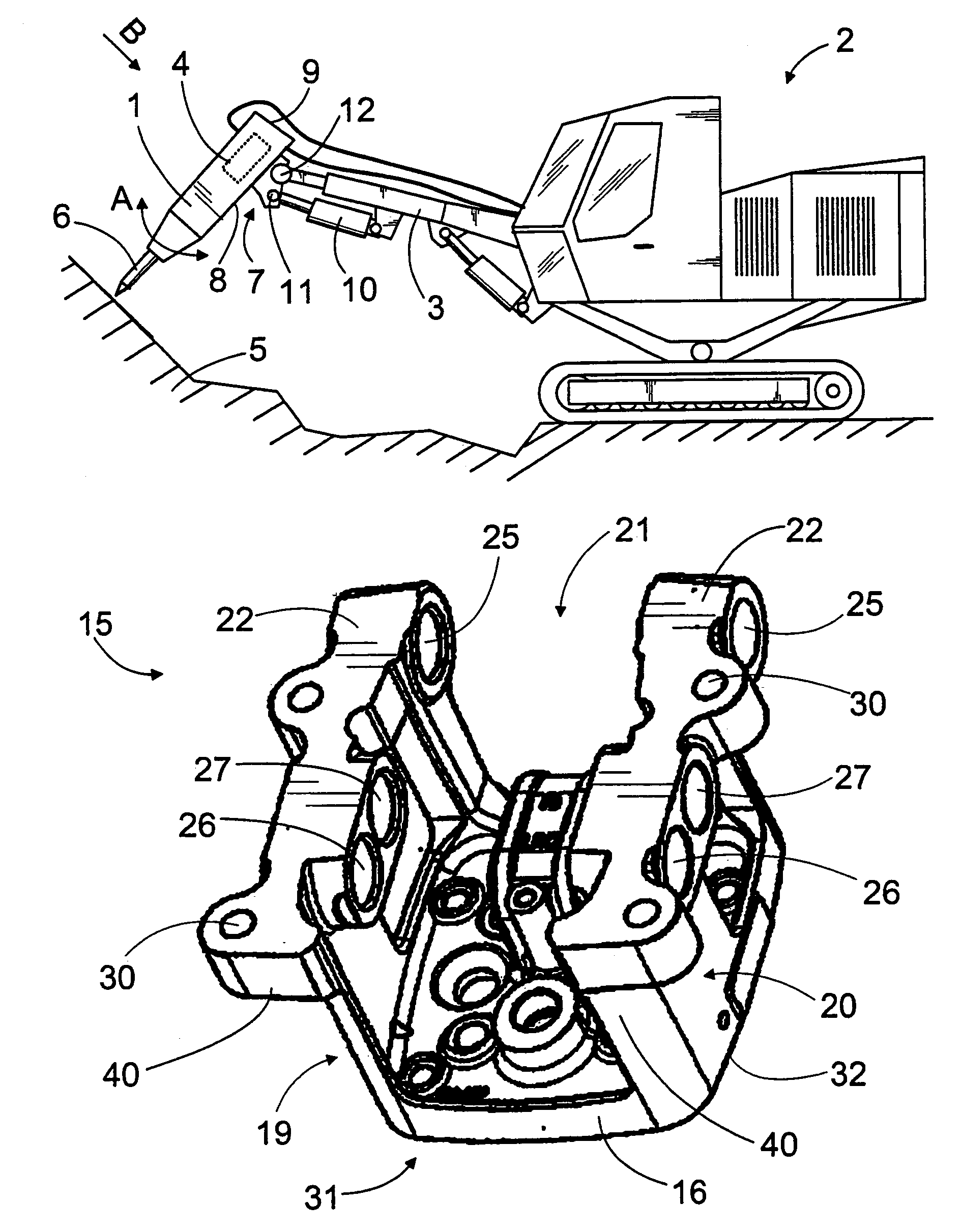 Breaking hammer, and fastening element, side plate, and protective casing of breaking hammer