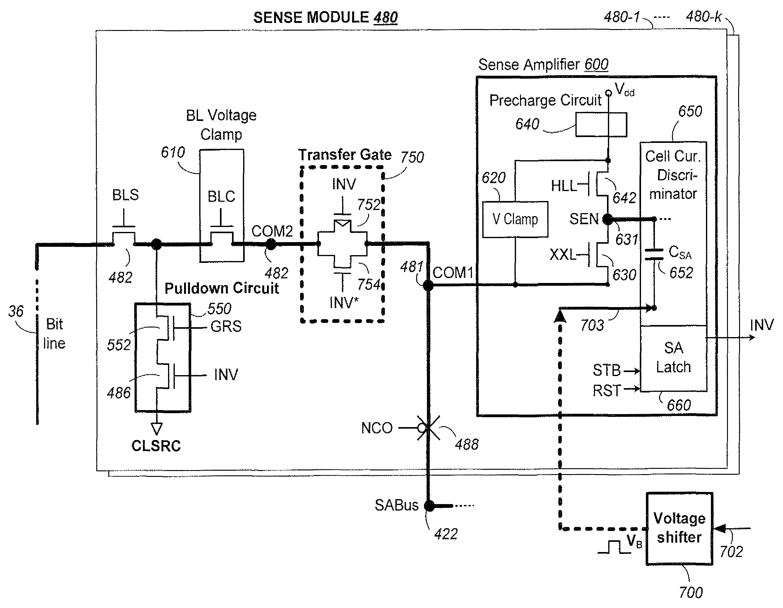 Nonvolatile memory with a current sense amplifier having a precharge circuit and a transfer gate coupled to a sense node