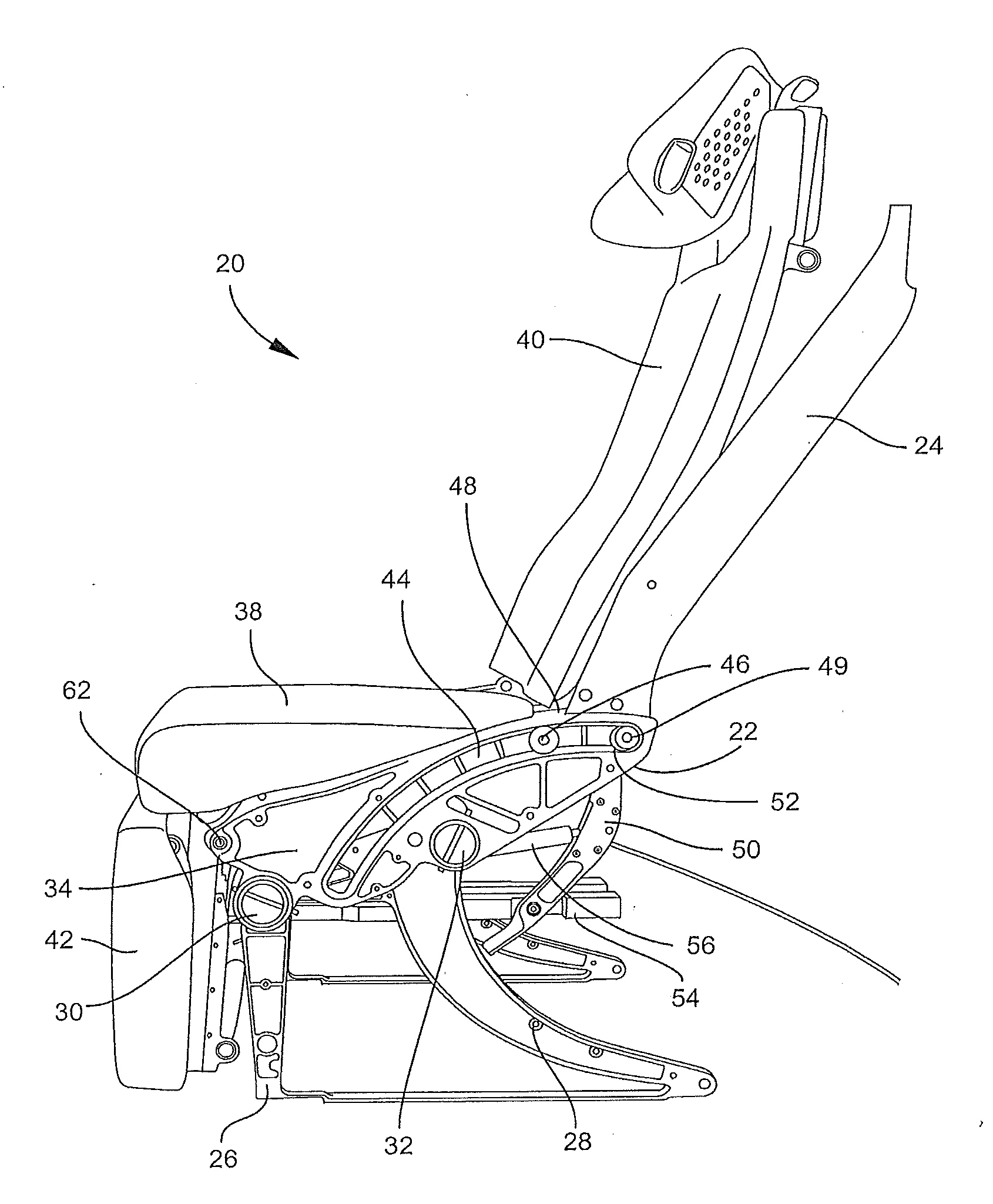 Cradle recline mechanism for fixed-shell aircraft seat