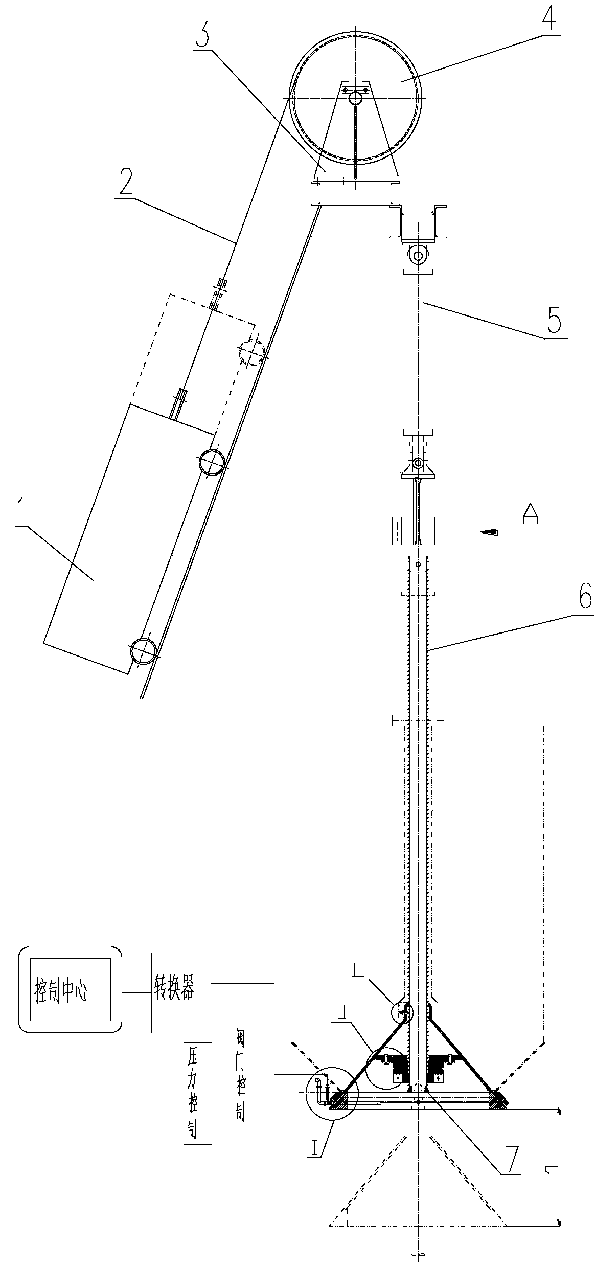 Hanger rod device for hearth charging of lime double-hearth shaft kiln