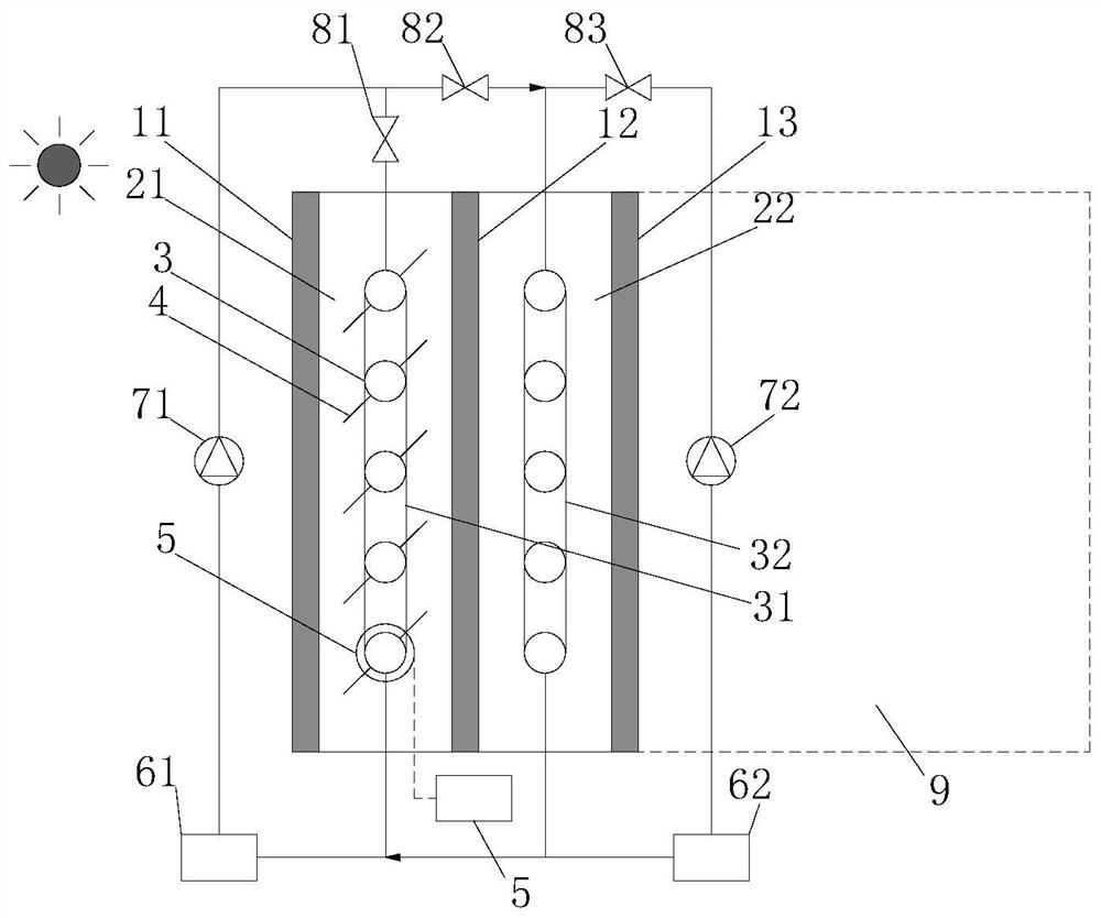 Glass enclosure structure with double-layer embedded pipes and operation method