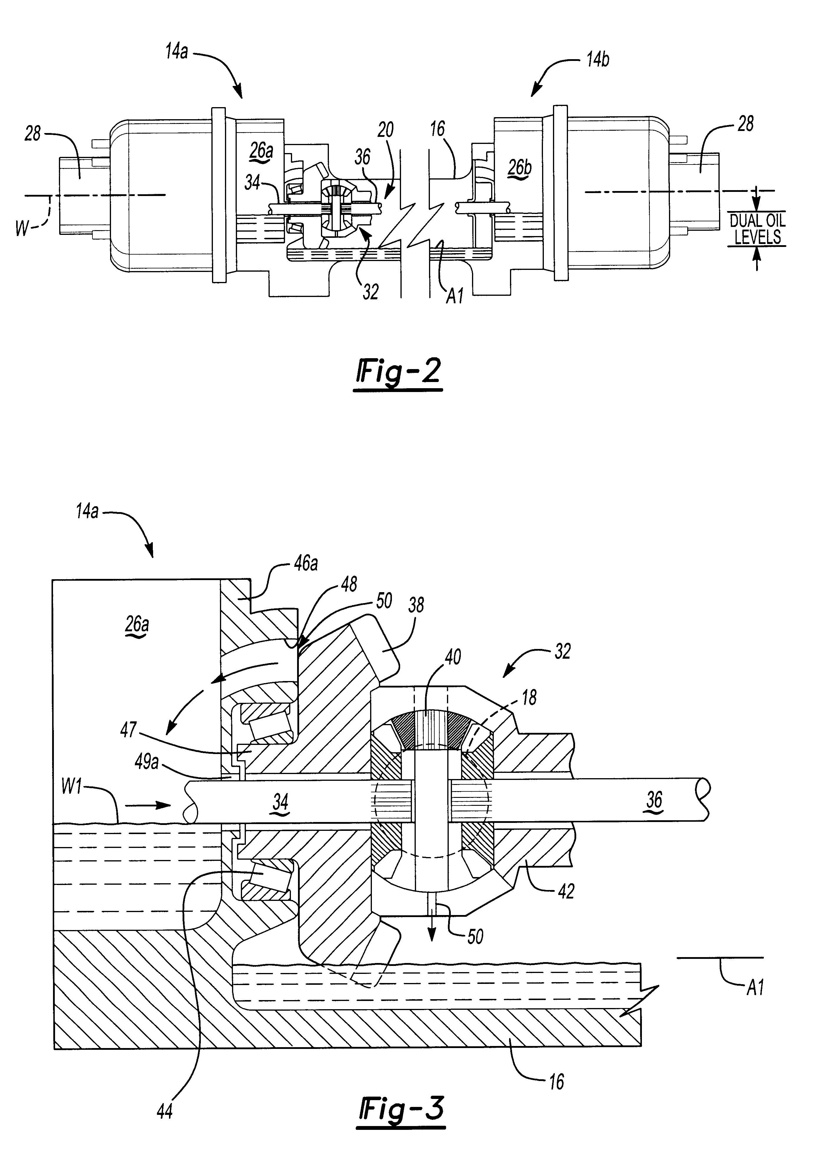 Dual level inverted portal axle lubrication configuration