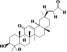 Liquorice gadoleic acid derivative as well as preparation method and application thereof