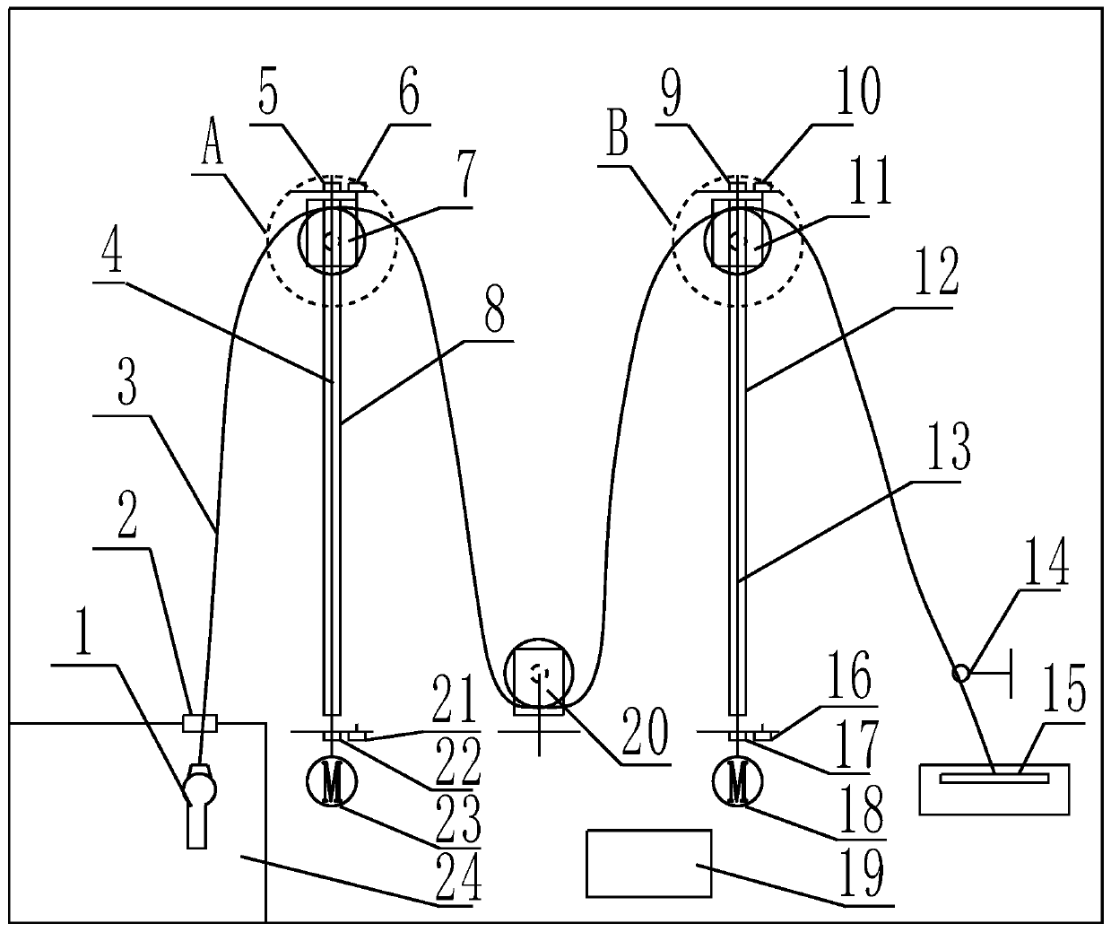 Cable winding and unwinding device