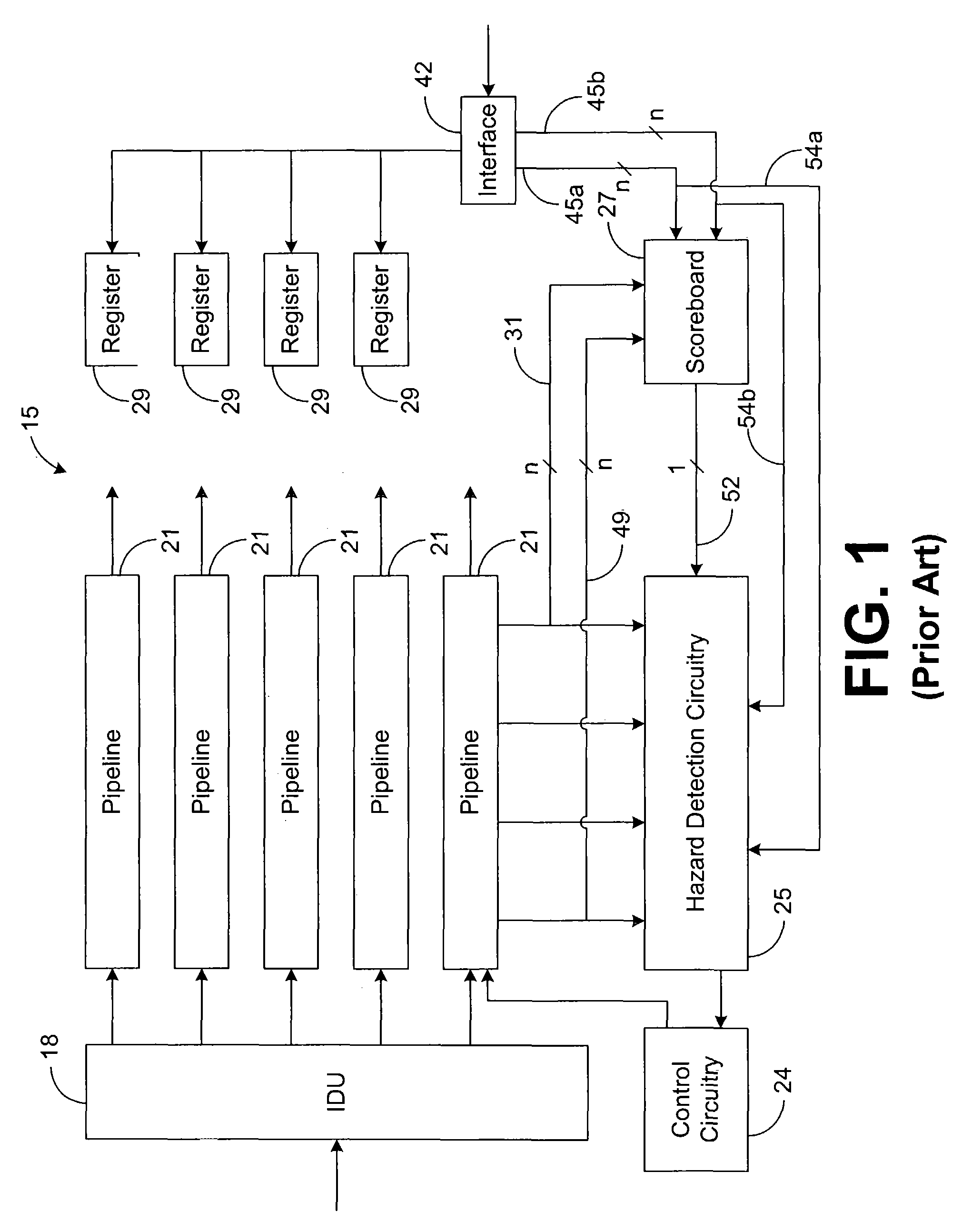Processing system and method for efficiently enabling detection of data hazards for long latency instructions