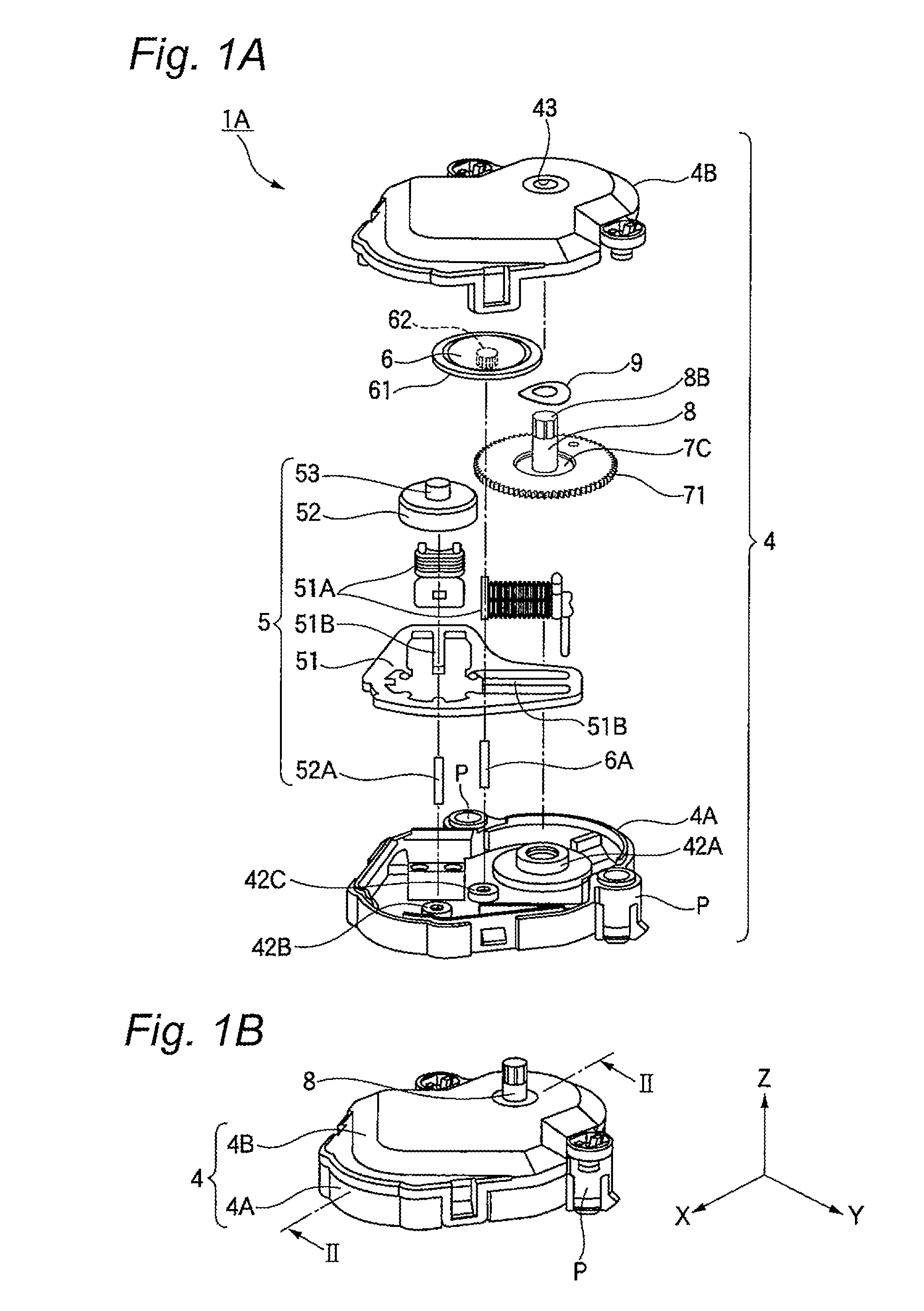 Meter unit including step motor and braking spring