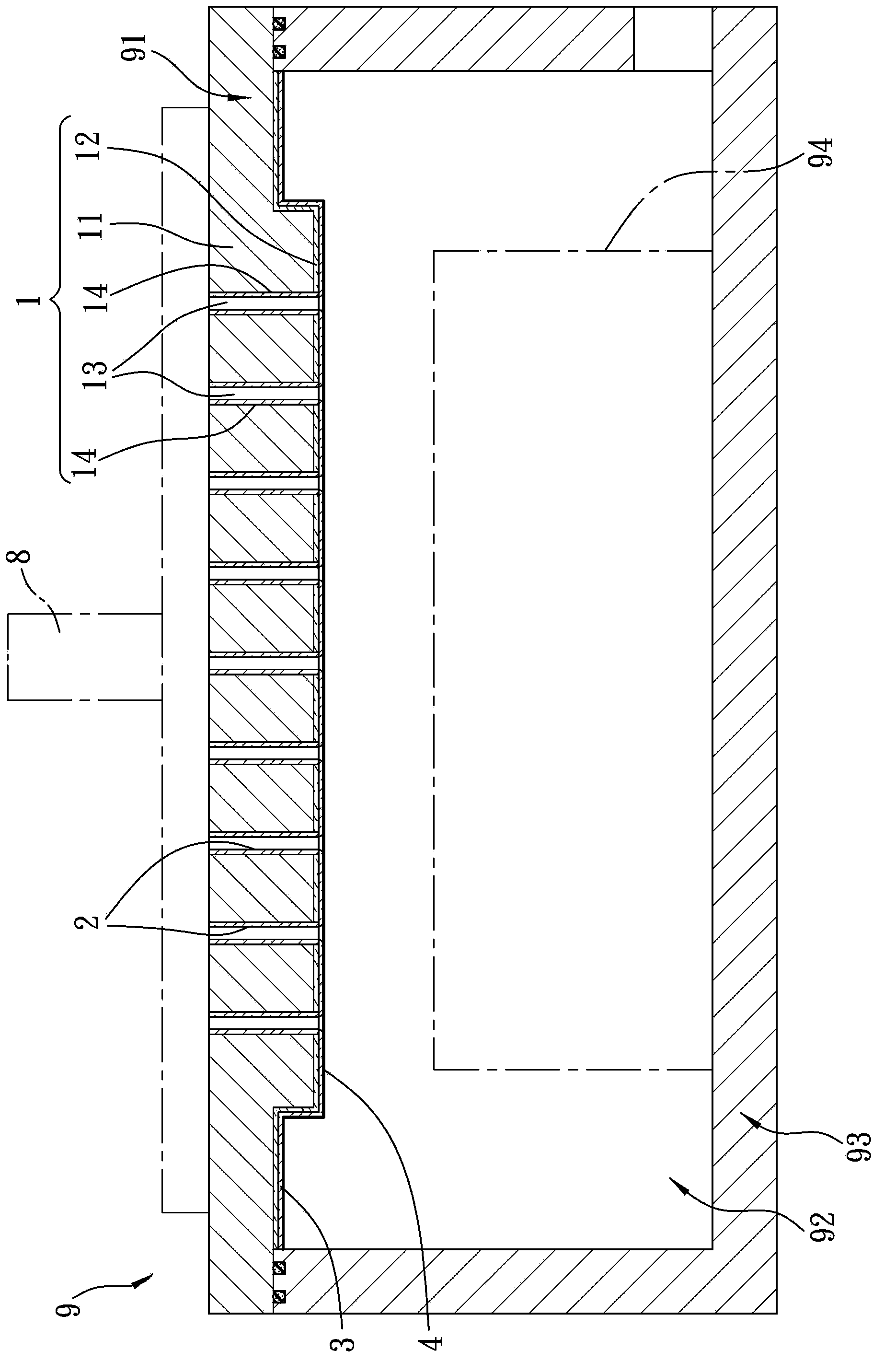 Top electrode of reaction tank device for etching equipment