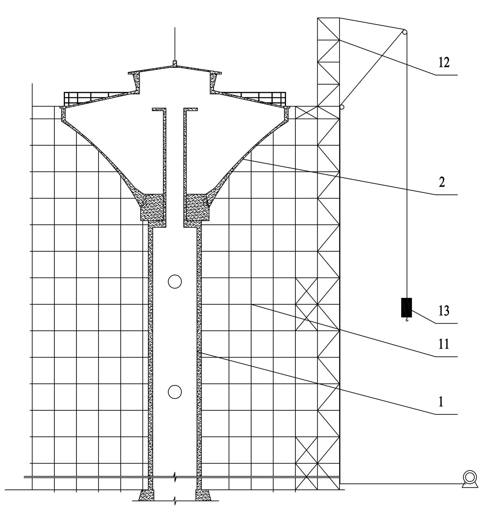 Hoisting method of hyperbolic water-tower water tank and hoisting device