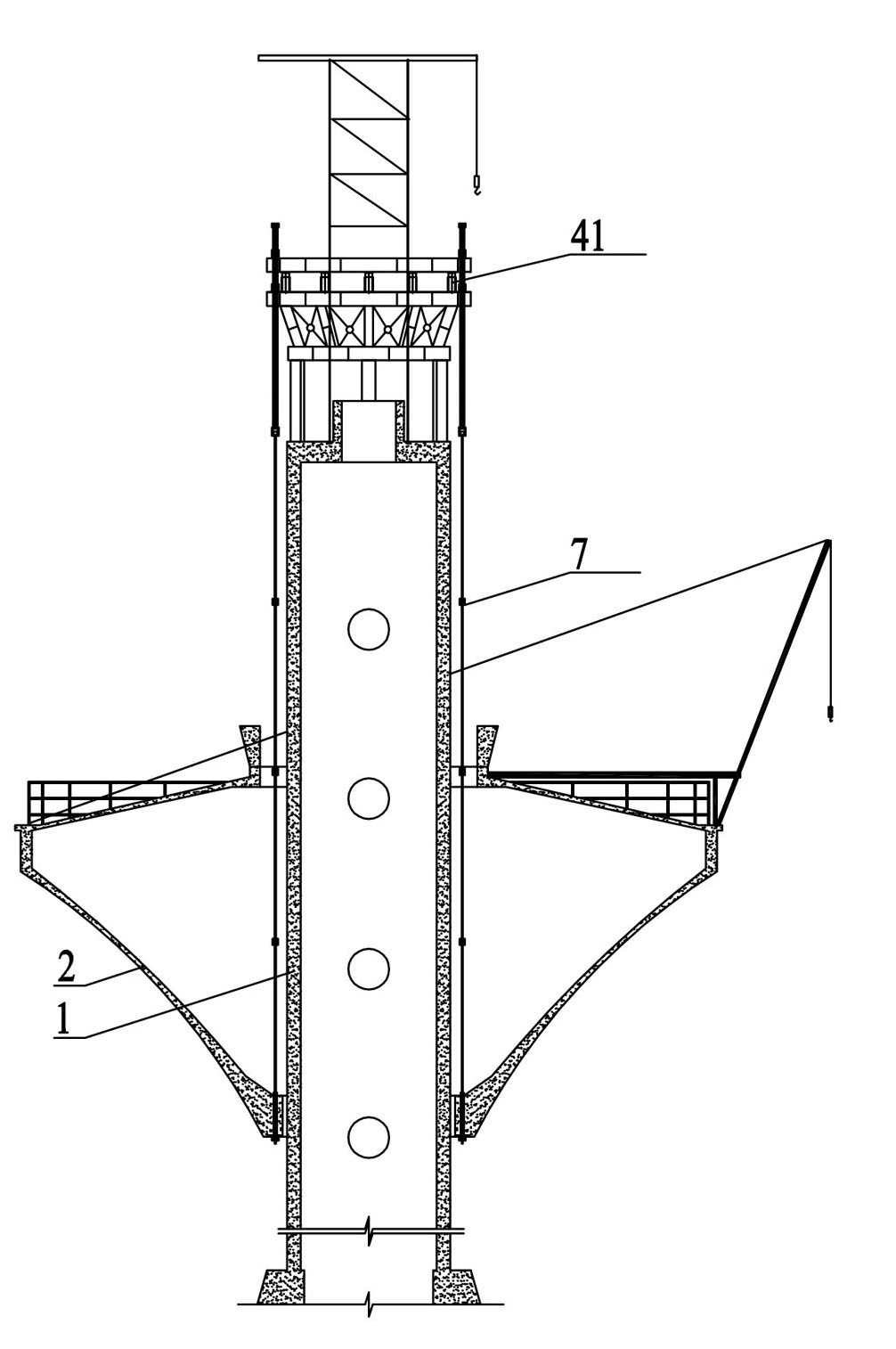 Hoisting method of hyperbolic water-tower water tank and hoisting device