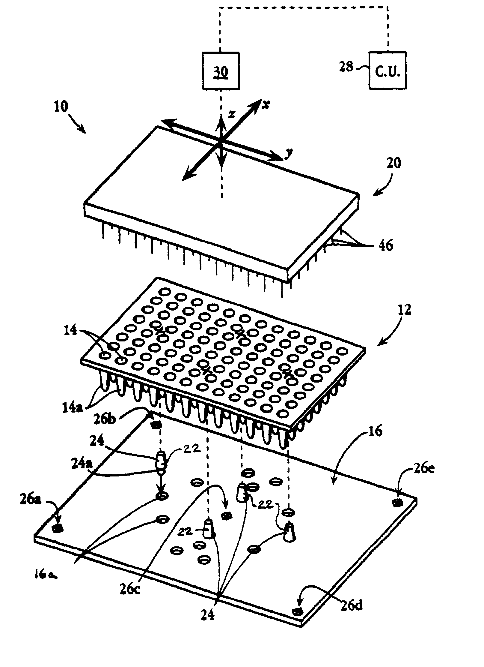 Apparatus for the precise location of reaction plates