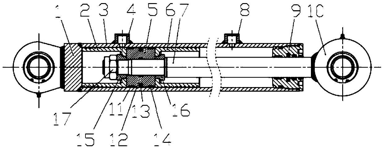 Lifting hydraulic oil cylinder buffering structure of garbage transfer truck