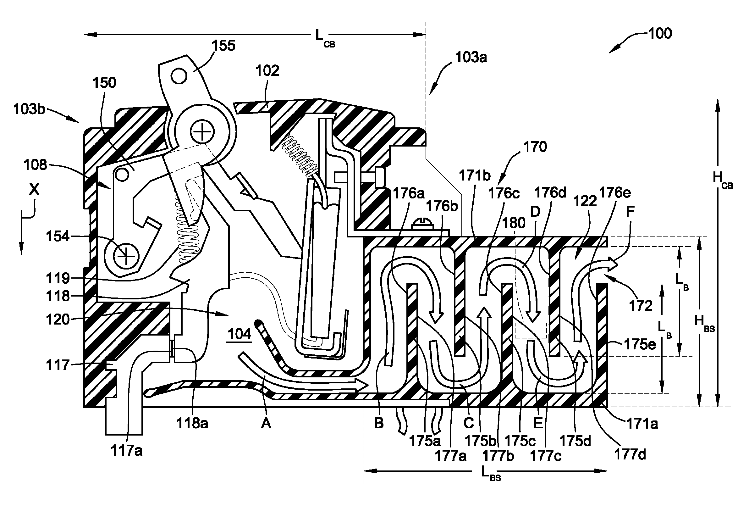 Circuit breaker with controlled exhaust