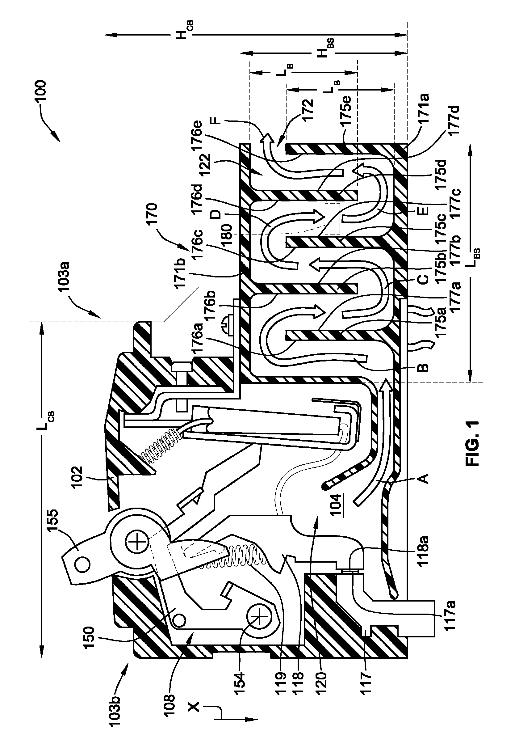 Circuit breaker with controlled exhaust