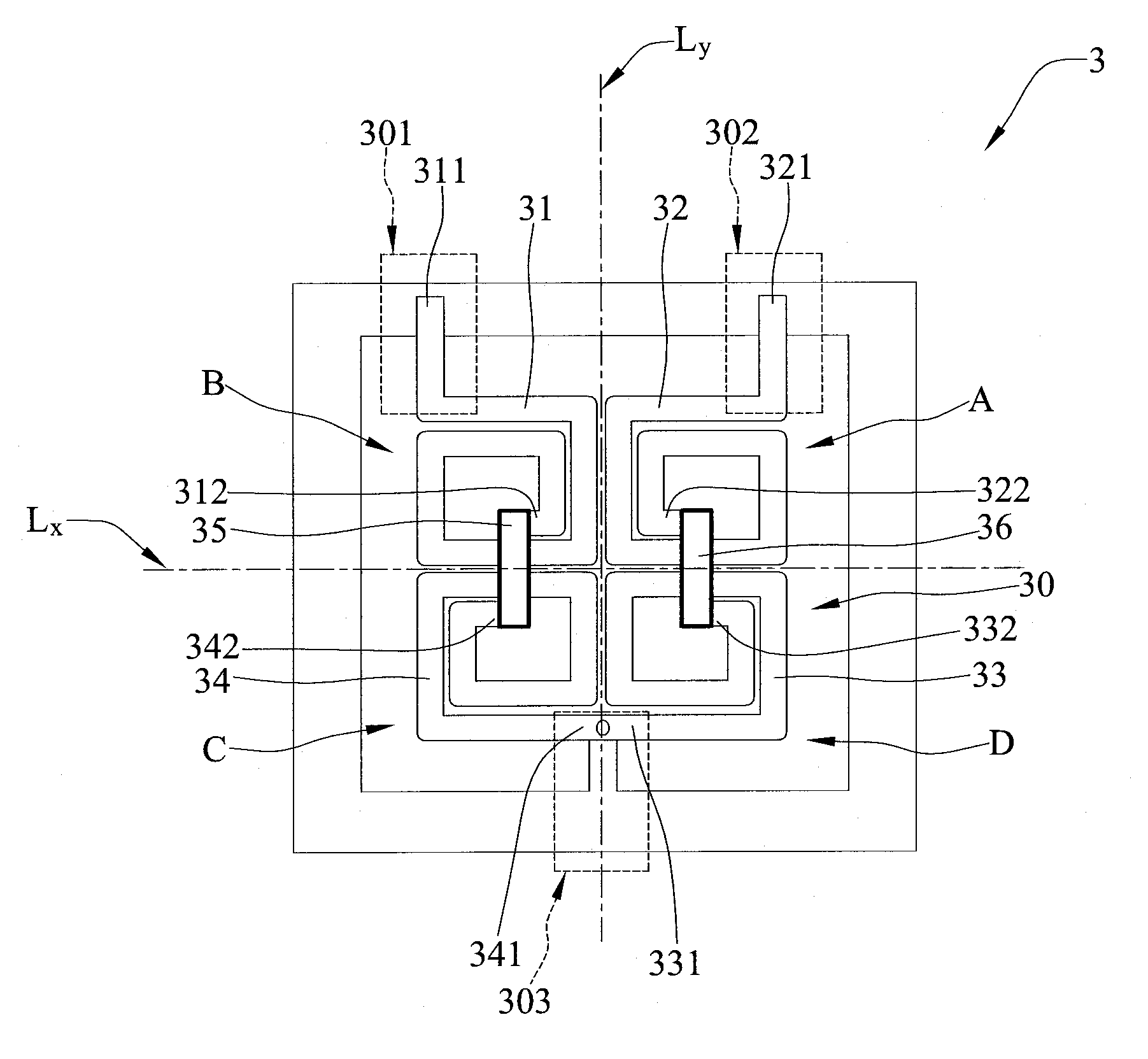 Symmetric differential inductor structure