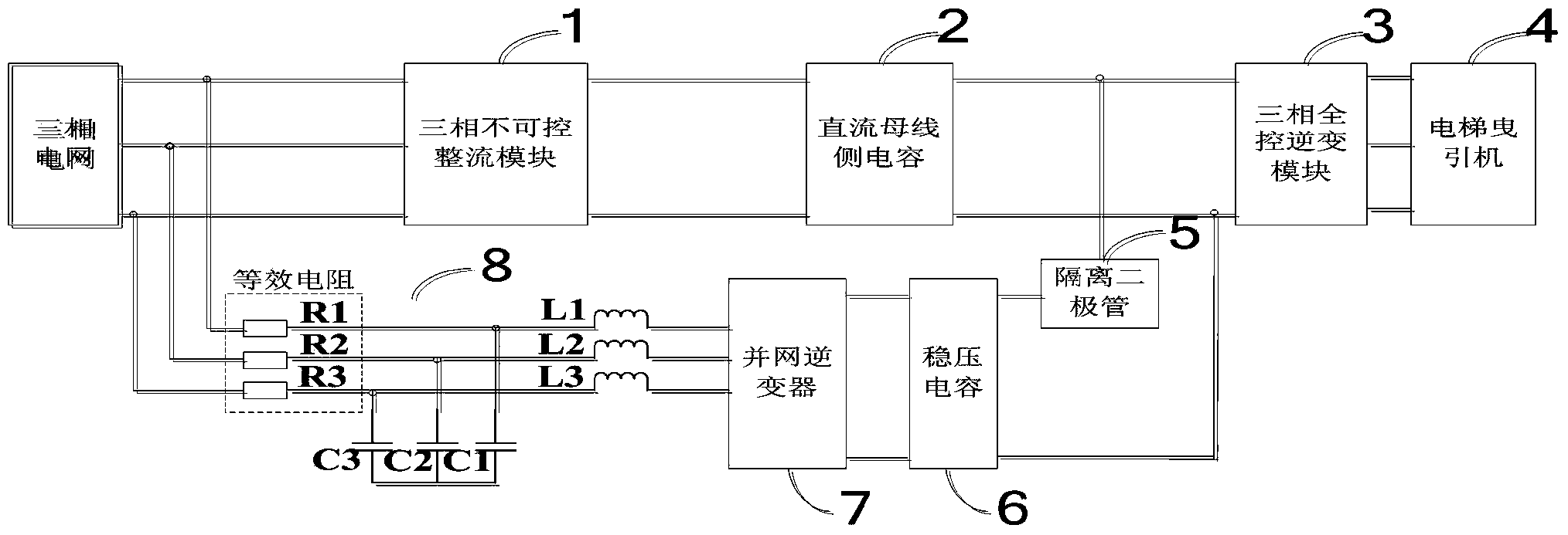 LC filter elevator energy feedback device