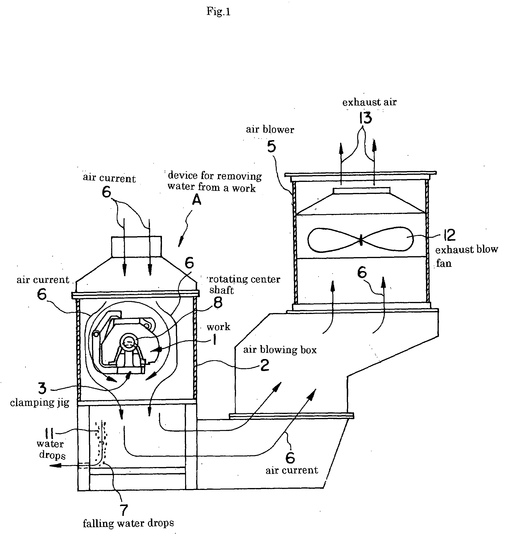 Device for removing water from a work