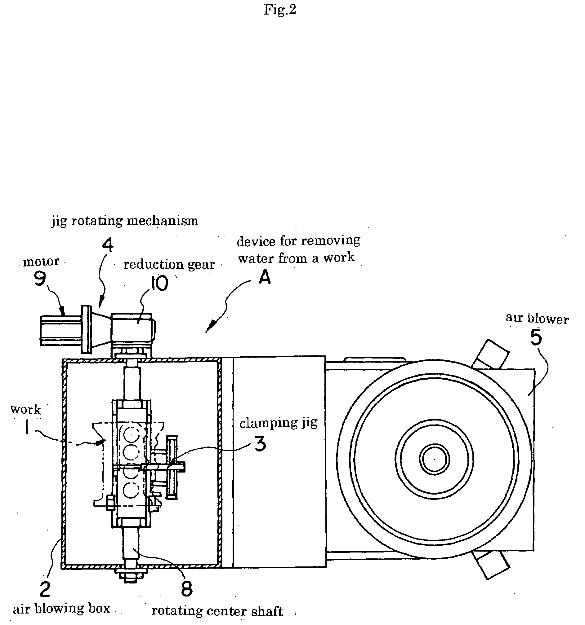 Device for removing water from a work