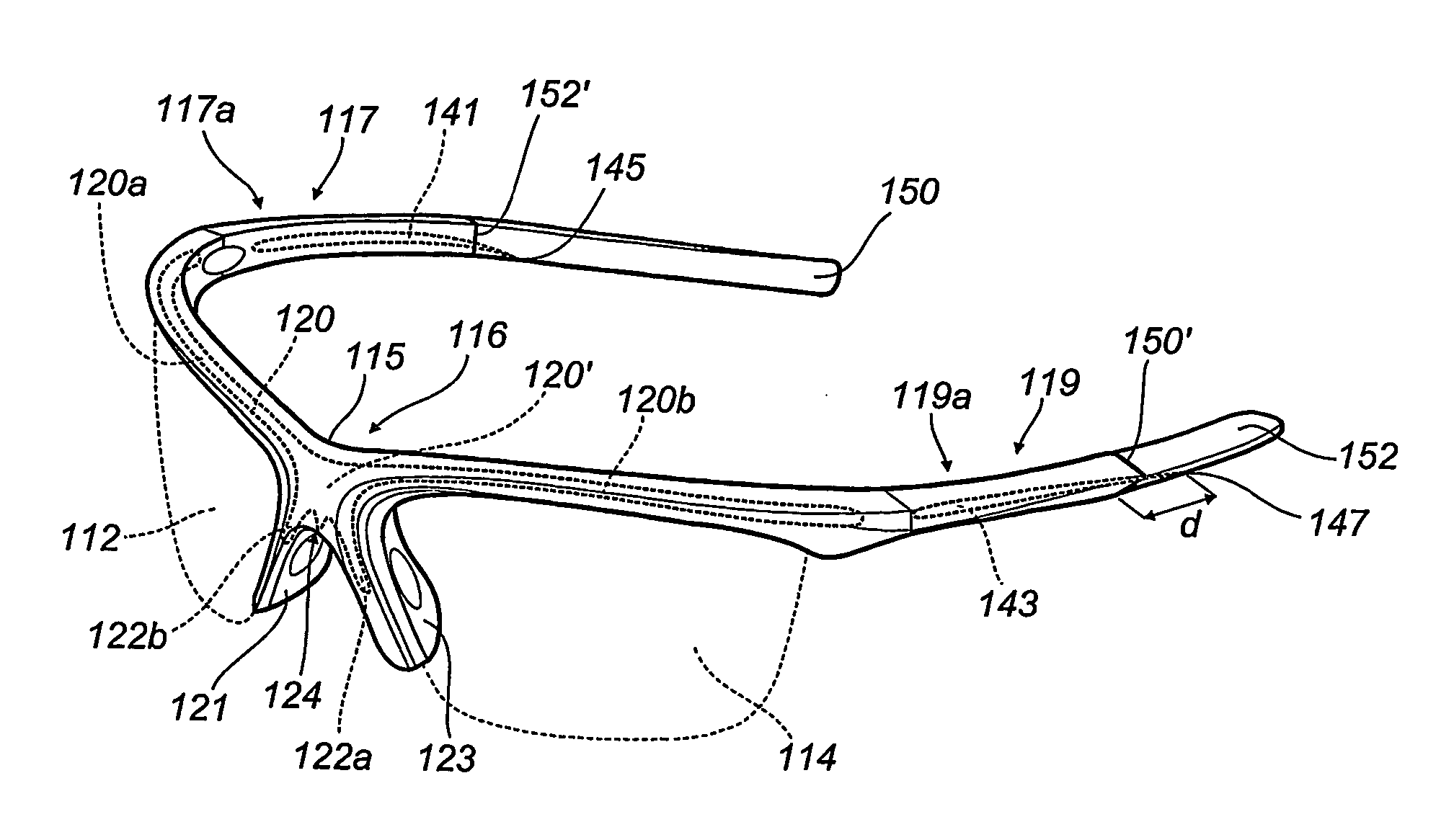 Eye glasses with lightened frame and process for making them