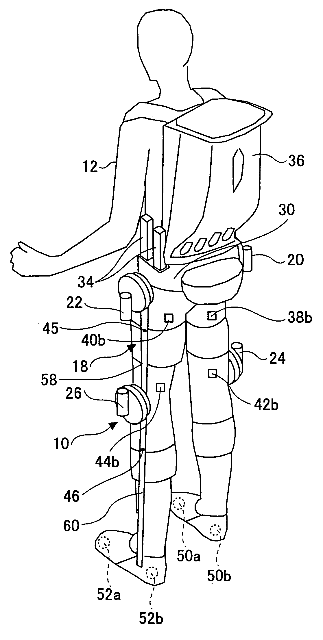 Wearing-type motion assistance device and program for control