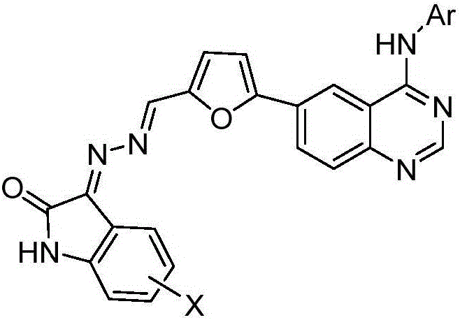 Isatin derivative synthesized by isatin hybrid quinazoline compound and application thereof in preparing antineoplastic drugs