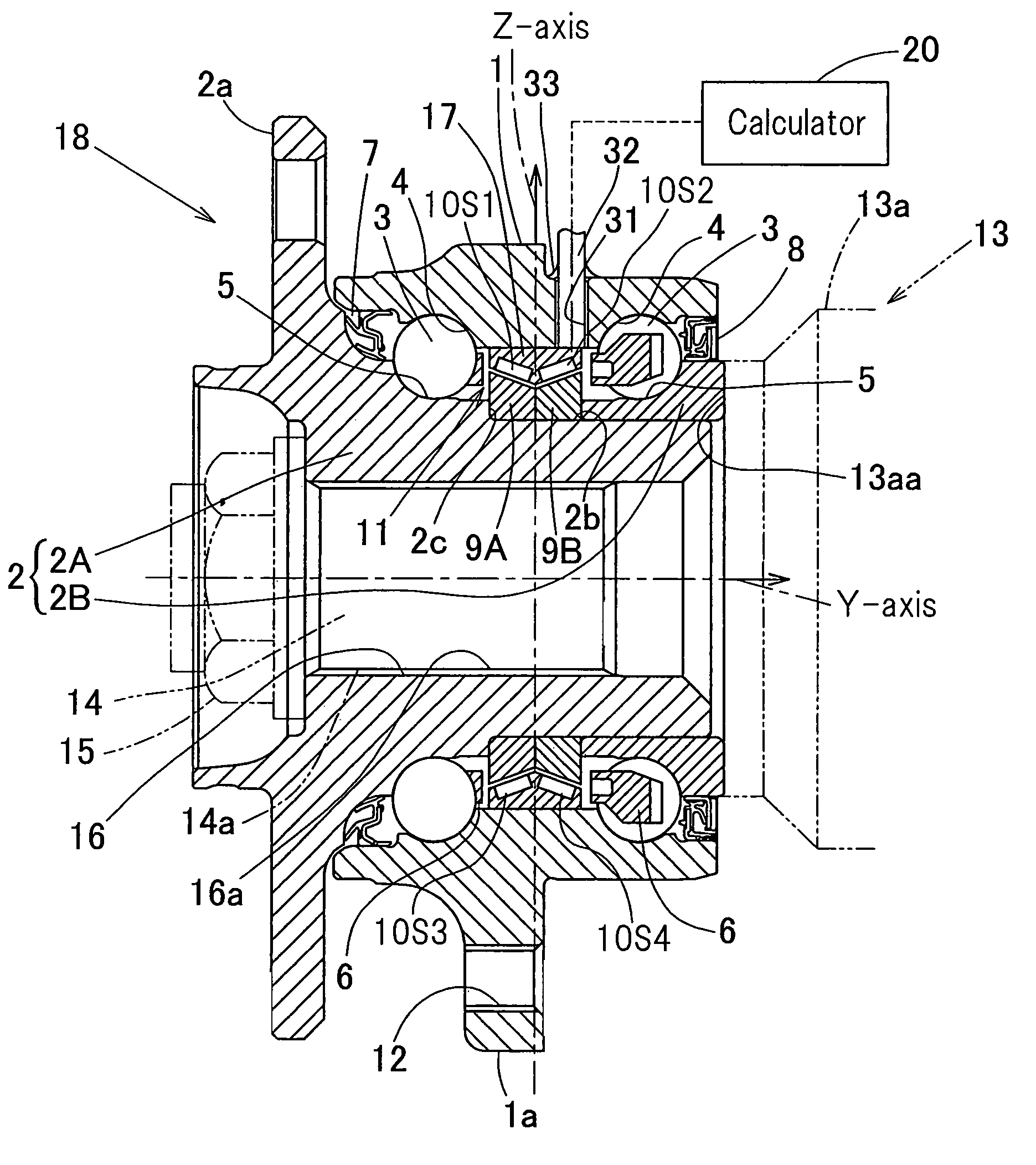 Sensor-incorporated wheel support bearing assembly