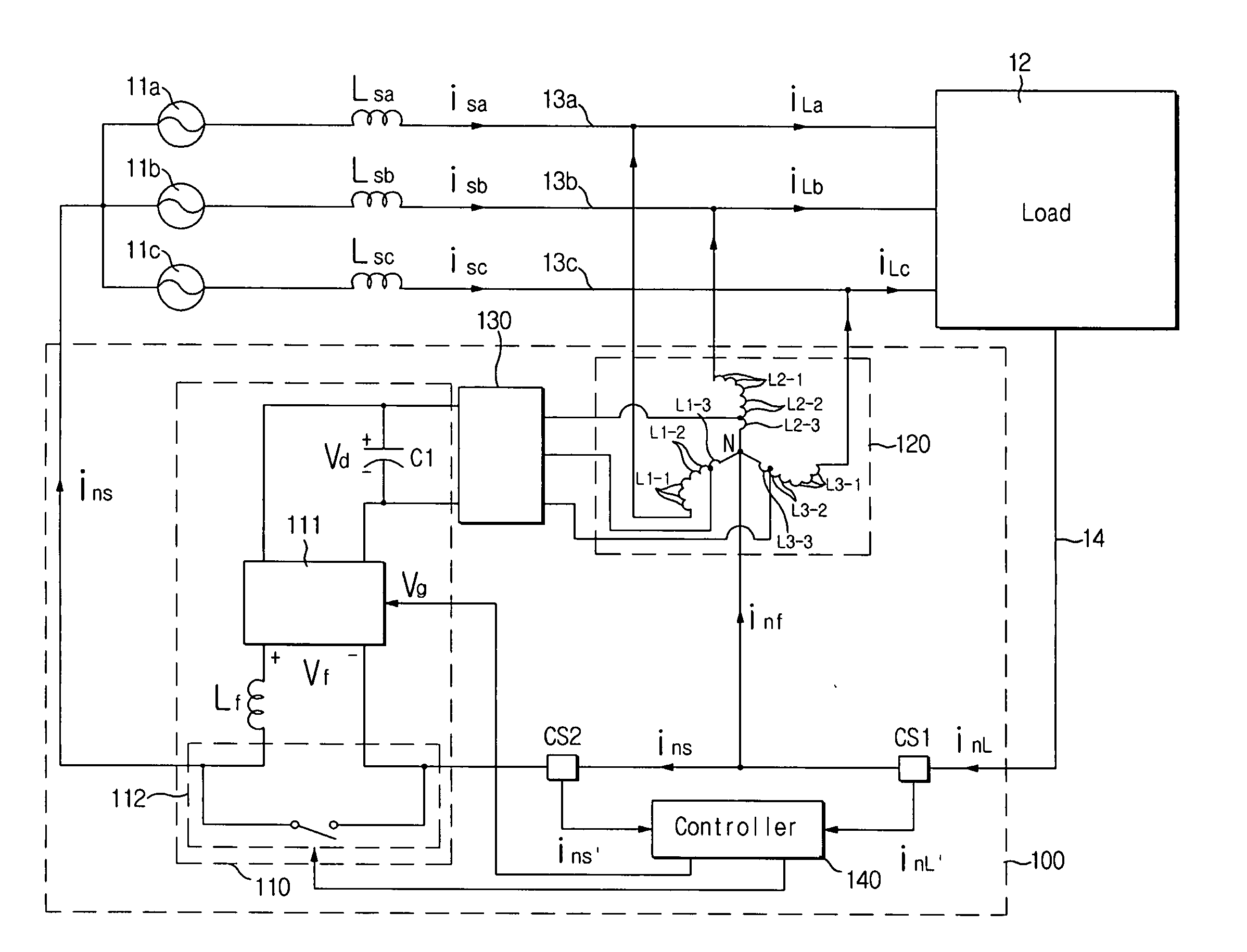 Active power filter apparatus with reduced va rating for neutral current suppression