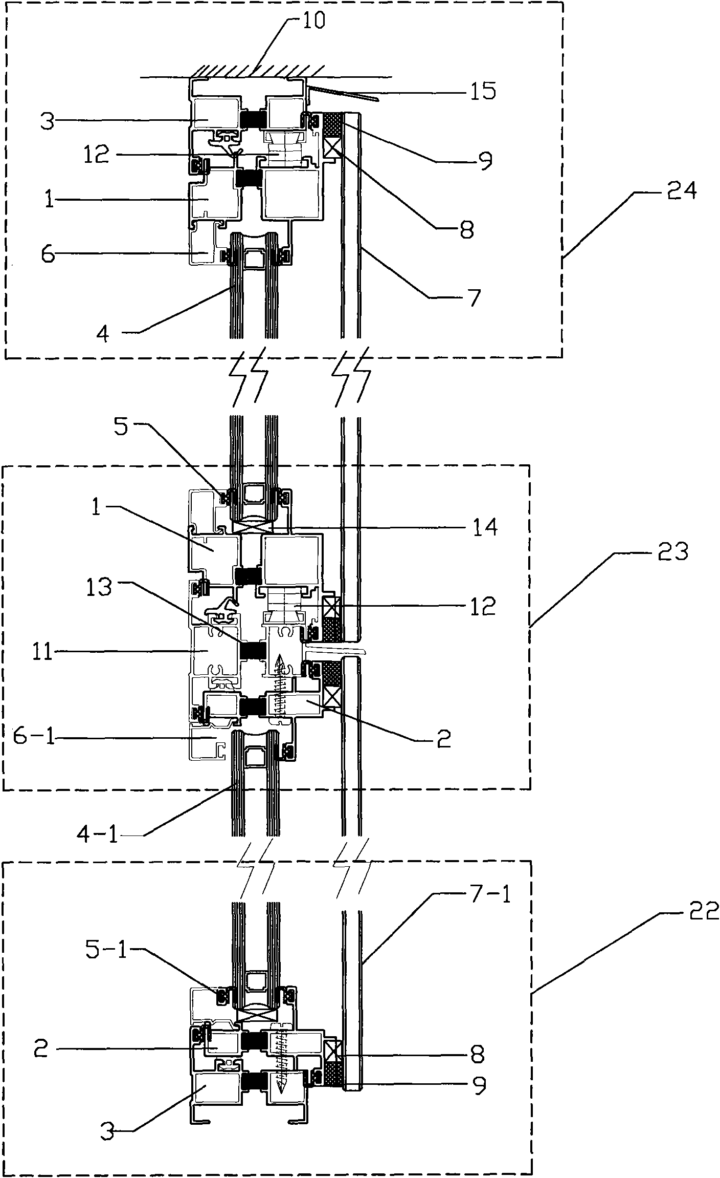 Frame-hiding three-glass energy-saving sound insulating window and manufacture method thereof