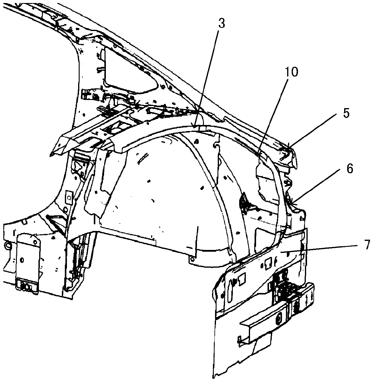 A reinforcement device for a rear body of a vehicle