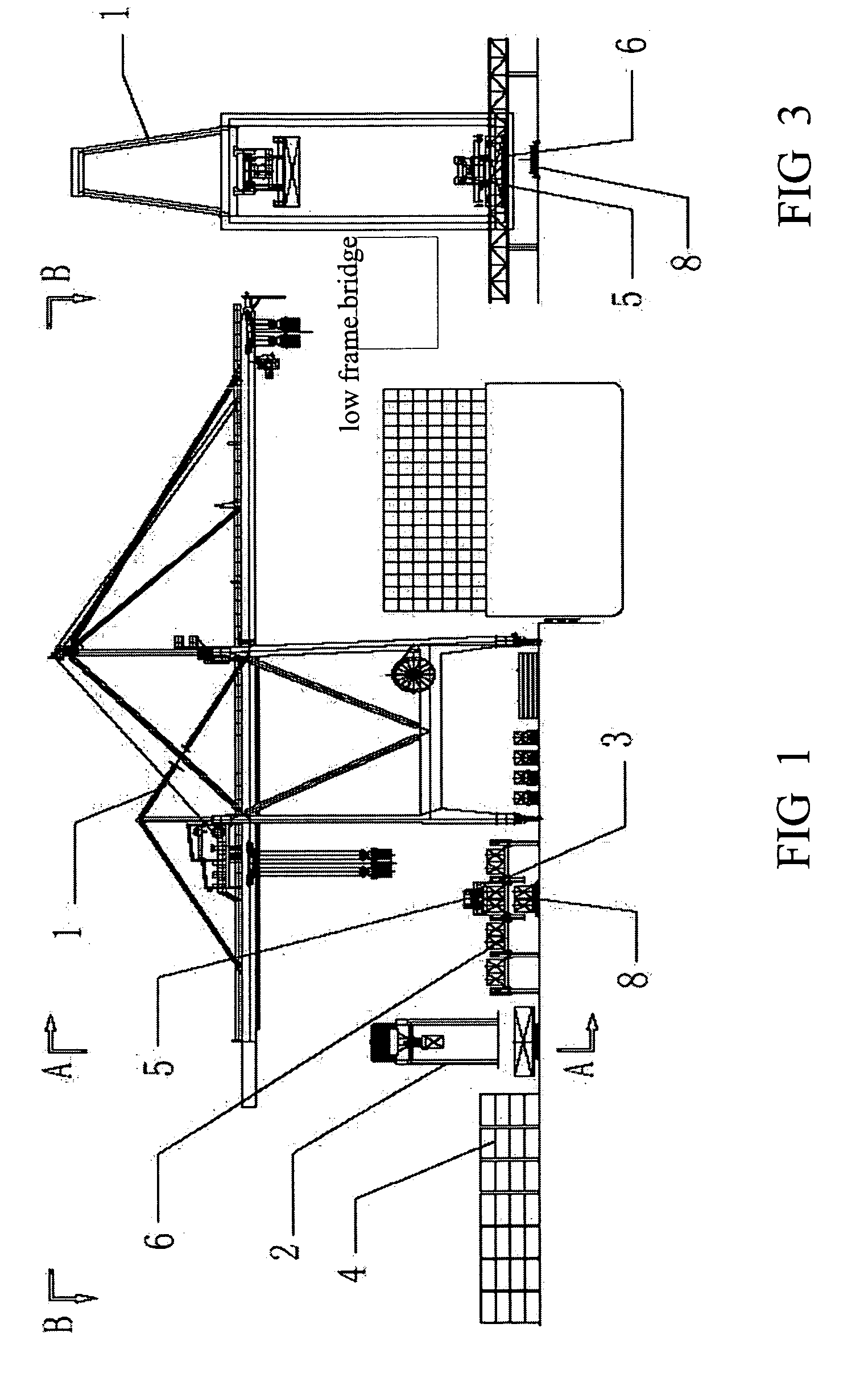 Carrier transferring load and unload system of low frame bridge type between the shore side crane and the stack field crane