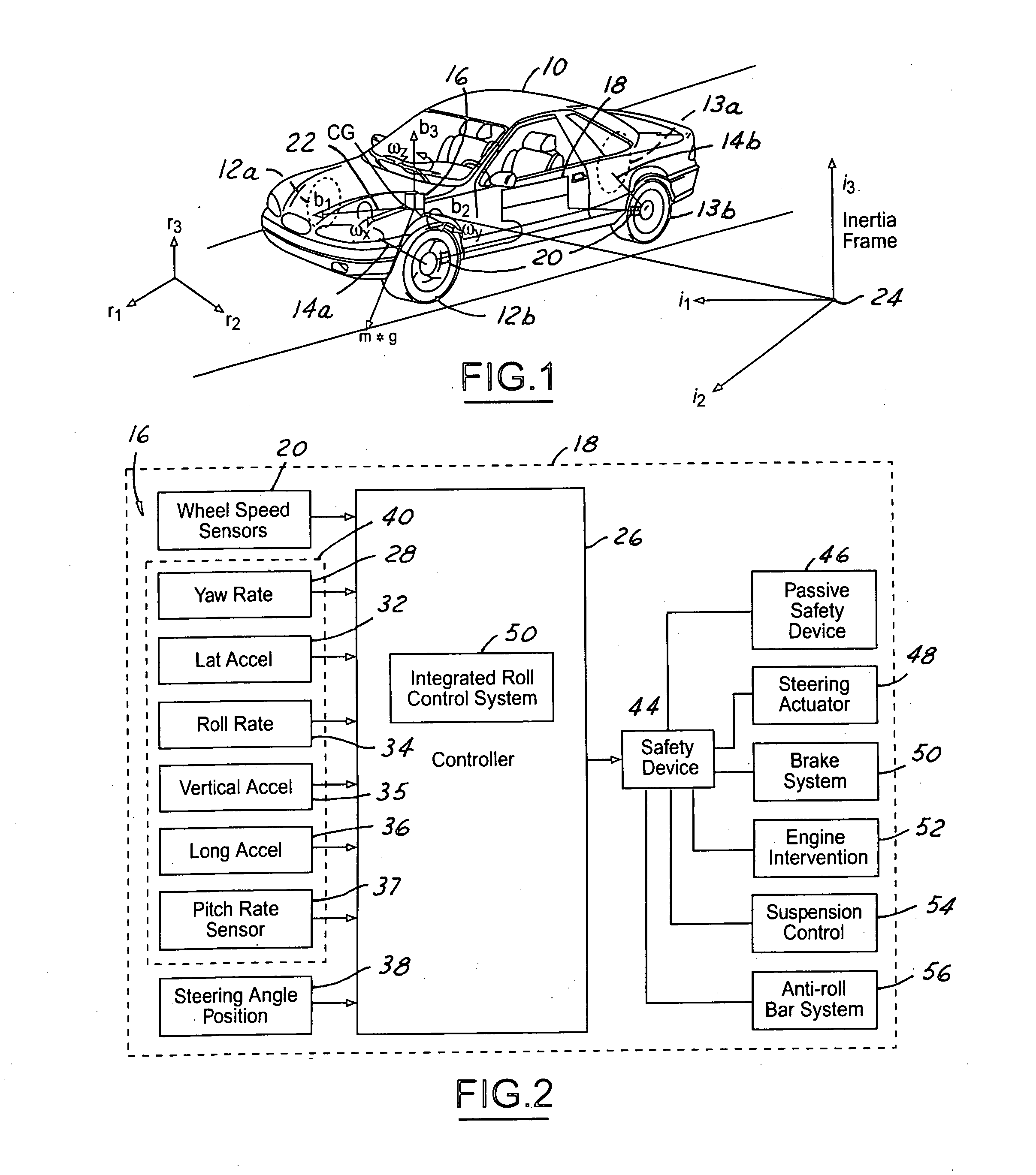 Roll stability control system for an automotive vehicle using coordinated control of anti-roll bar and brakes