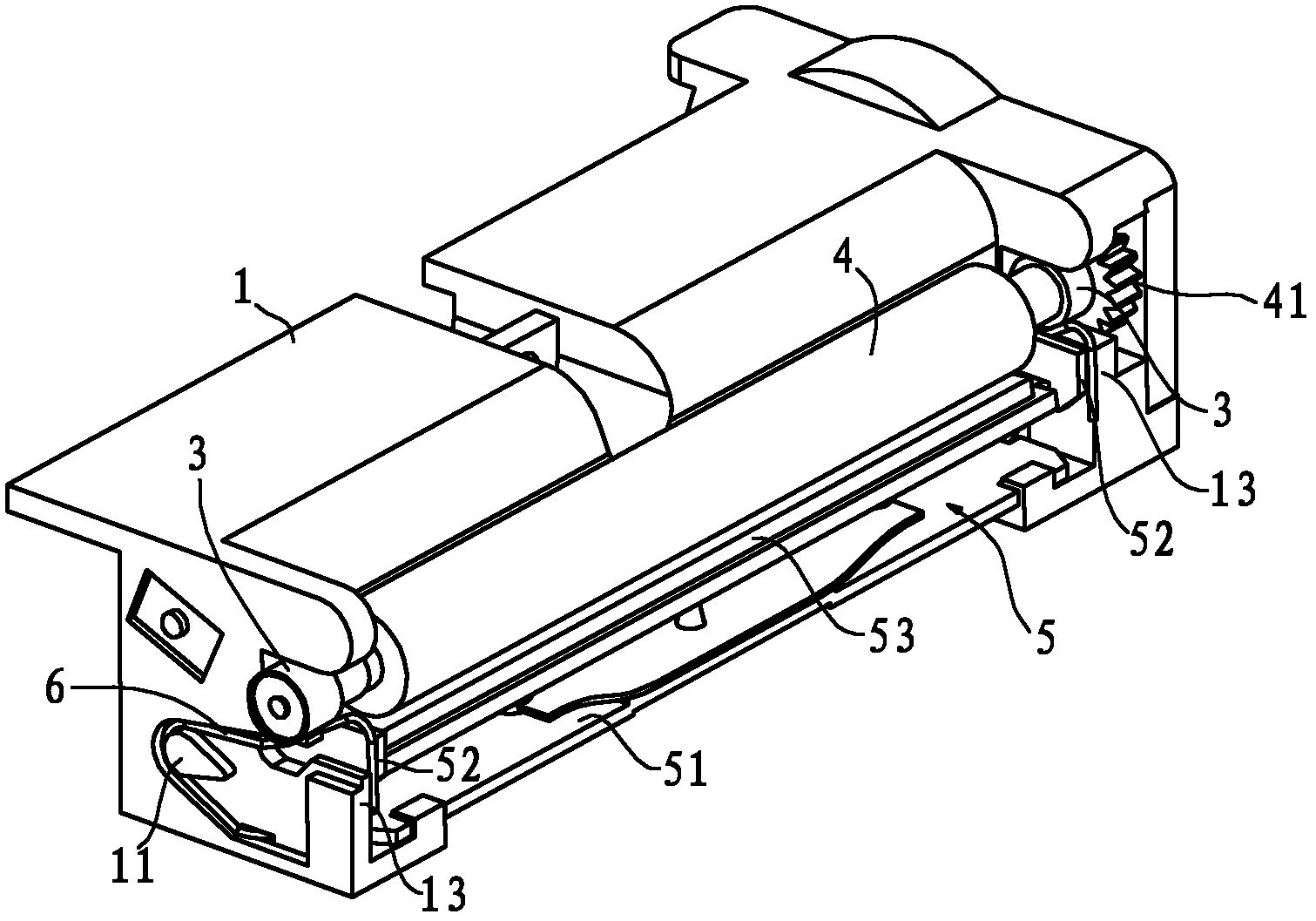 Assembly structure for rack and rubber roll as well as thermal printer applying assembly structure