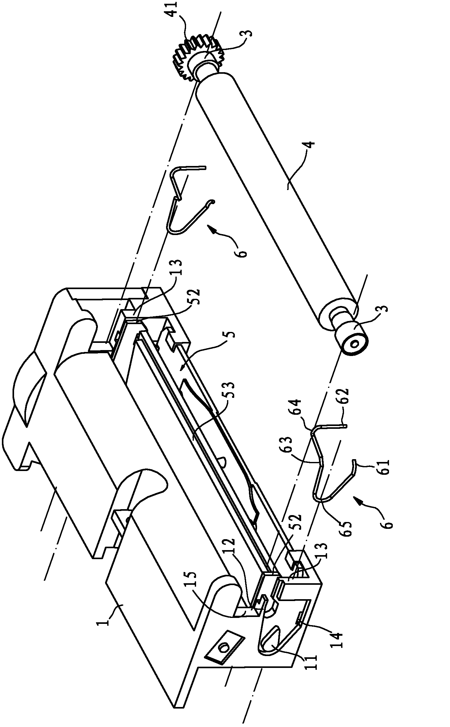 Assembly structure for rack and rubber roll as well as thermal printer applying assembly structure