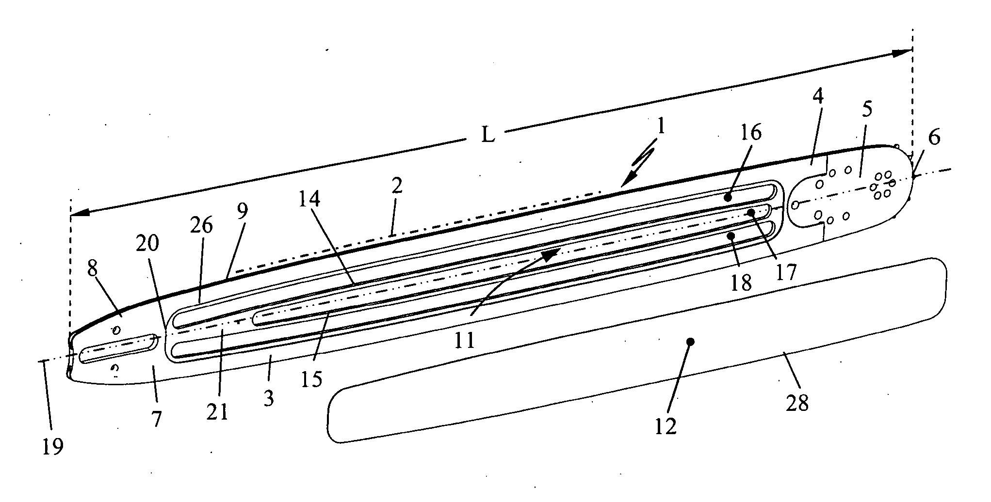 Weight-reduced guide bar of solid material