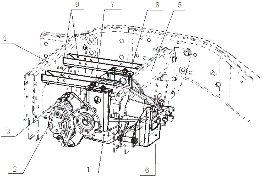 Integral connection structure of vehicle drive system, brake system and frame and calipers support