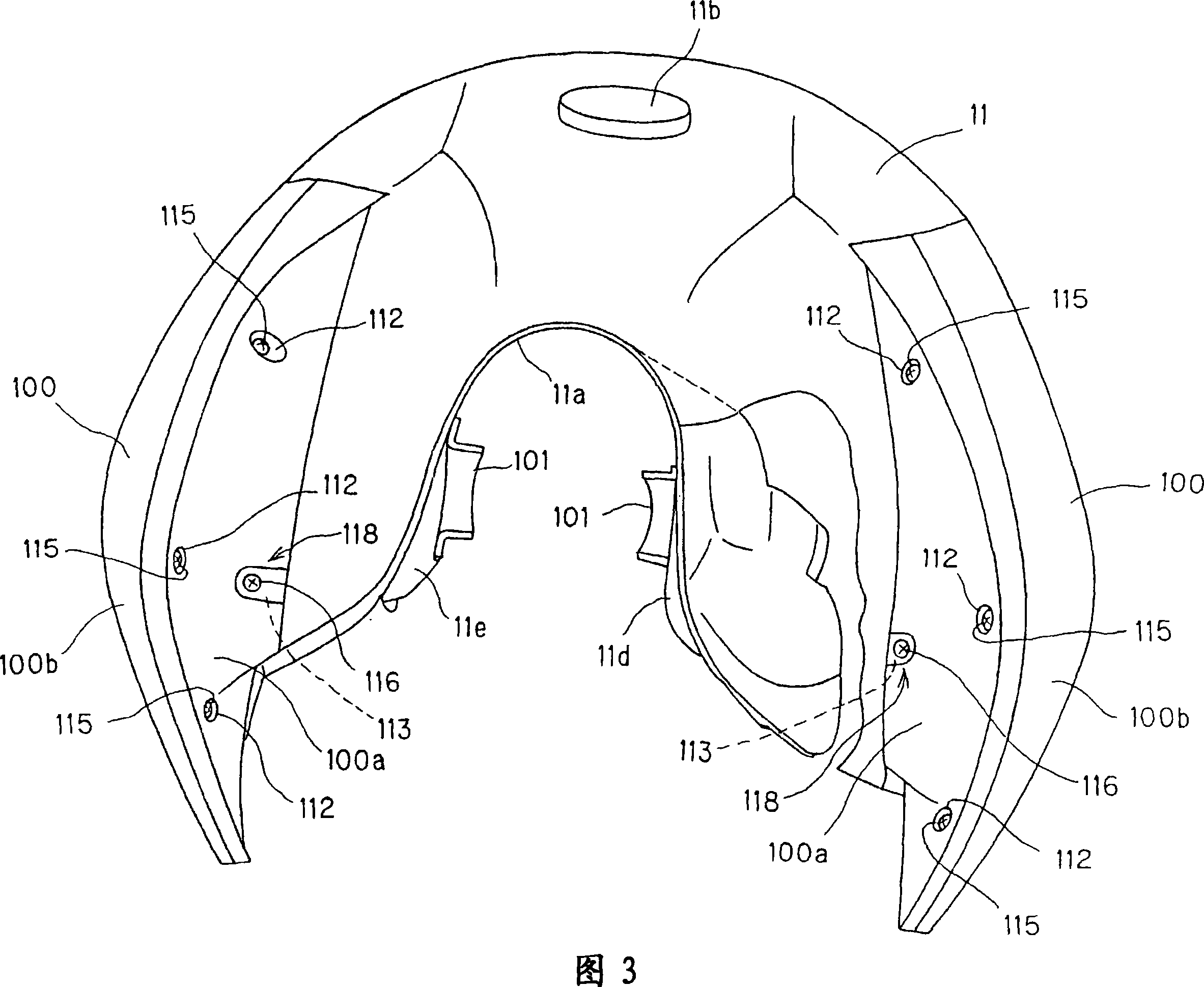 Shield mounting structure for two-wheeled cycle